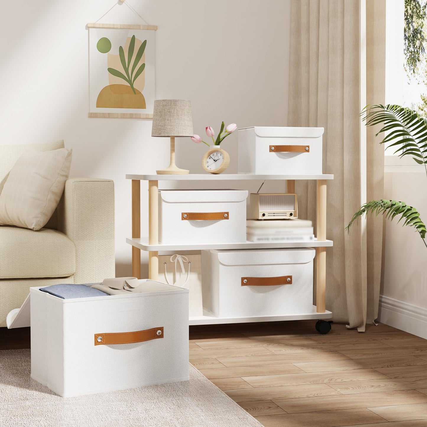 OUTBROS Storage Boxes with Lids 3 Pack, Bins 26x20x17cm, White