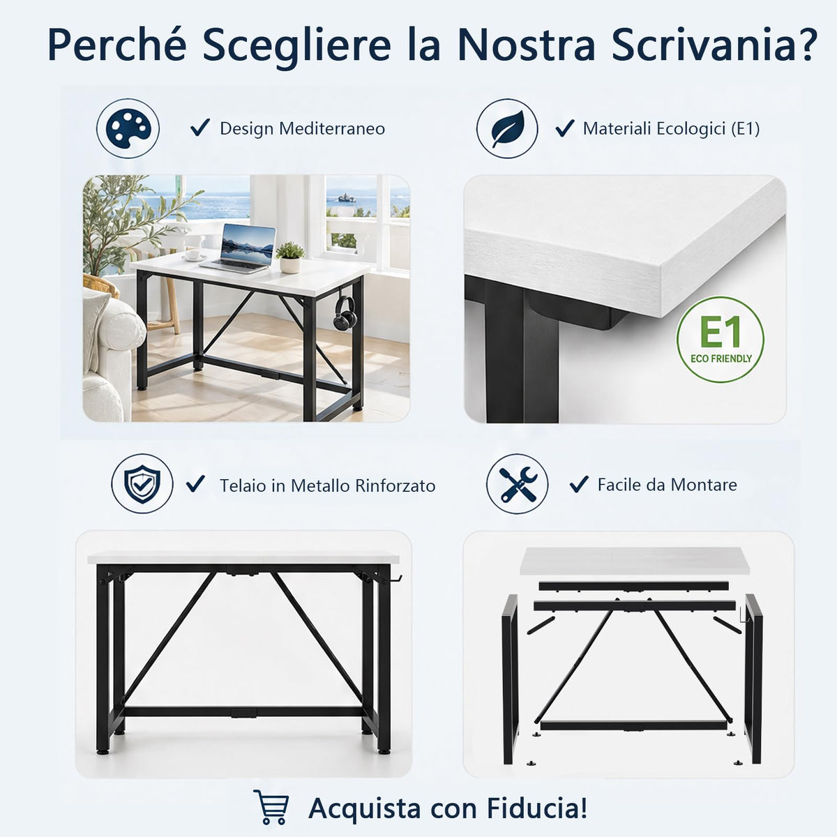 JUMMICO 80×50cm Computer Desk, Compact Home Office Writing Desk, Small Study Laptop Workstation for Limited Space, Quick Assembly, Metal Frame, White