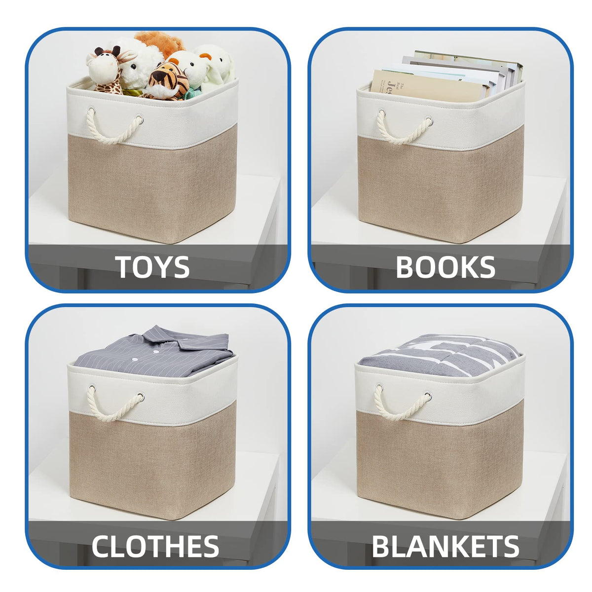 Temary 4 Pack Cube Storage Bins Cloth Baskets for Shelf, Fabric Storage Cubes 12 x 12 Baskets Gift Empty Toy Baskets for Kids