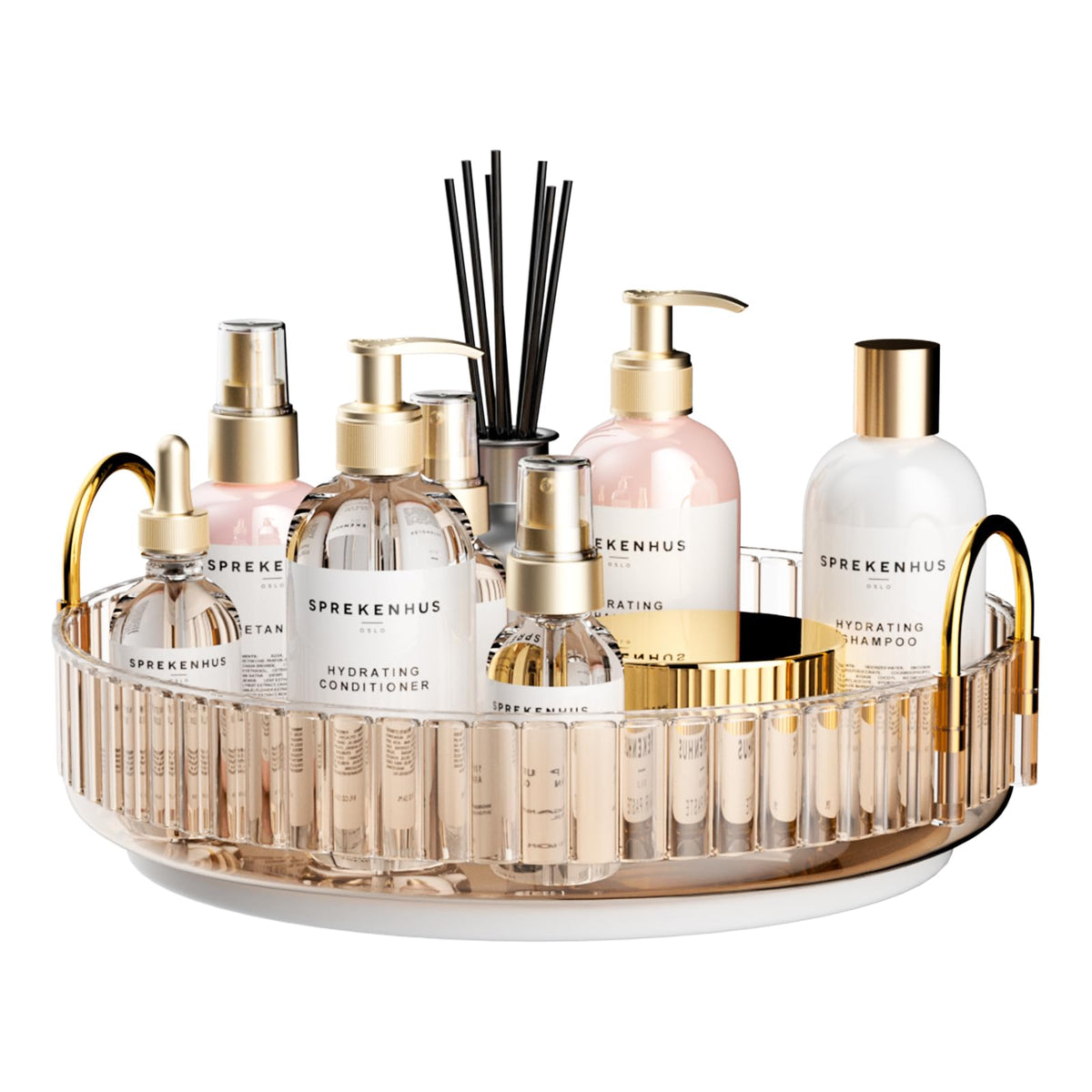 MOACC Lazy Susan Rotating Makeup Organizer for Vanity, High-Capacity Skincare Clear Make Up Storage Perfume Organizers Cosmetic Dresser Organizer