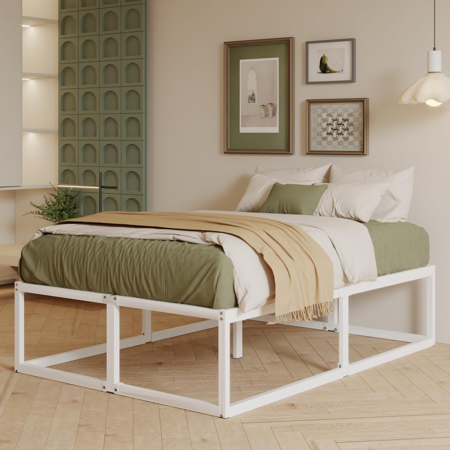 EMODA Small Double Bed Frame 4ft with Sturdy Slats Support, White