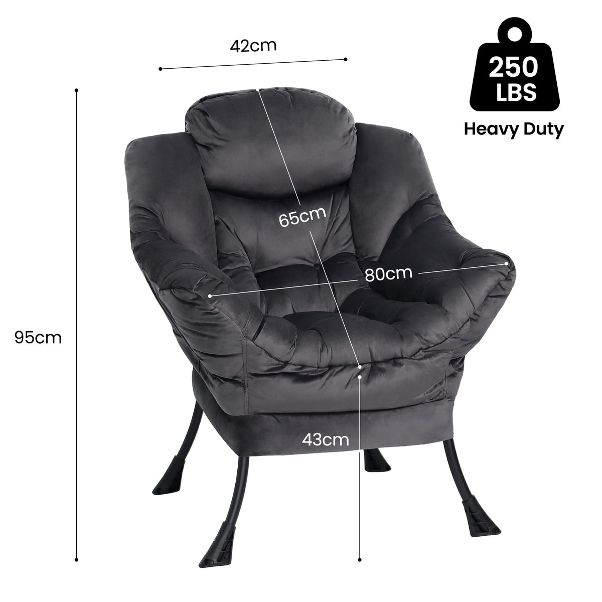 Mordchil EU Comfy Chair for Adults,Armchair for Living Room,Velvet Reading Chairs for Bedroom, Accent Chairs for Dorm with Steel Frame,Dark Grey