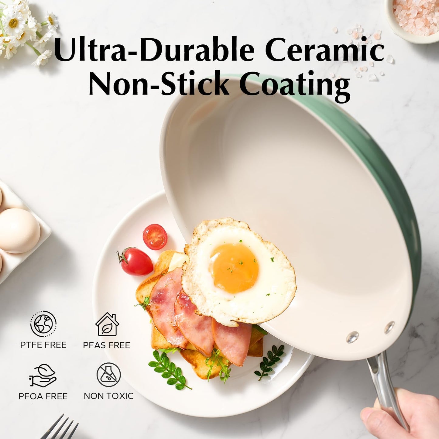 Redchef Non Stick Ceramic Frying Pan Set, Non Toxic Ceramic Pans for Cooking, 20 24 28cm Skillet Set, No PFAS & PTFE & PFOA with Stainless Steel