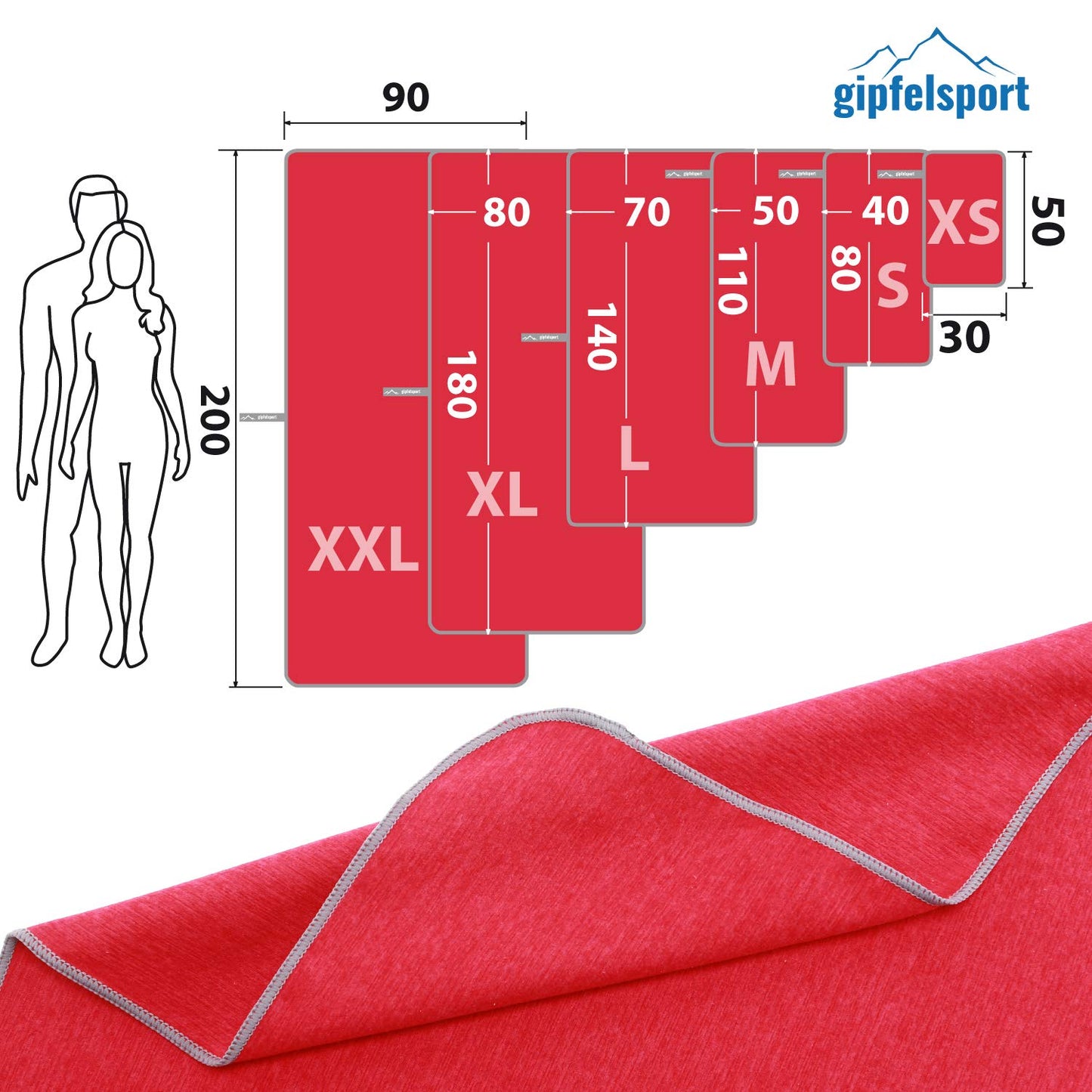 gipfelsport Microfibre Towel red 1x M(110x50cm)