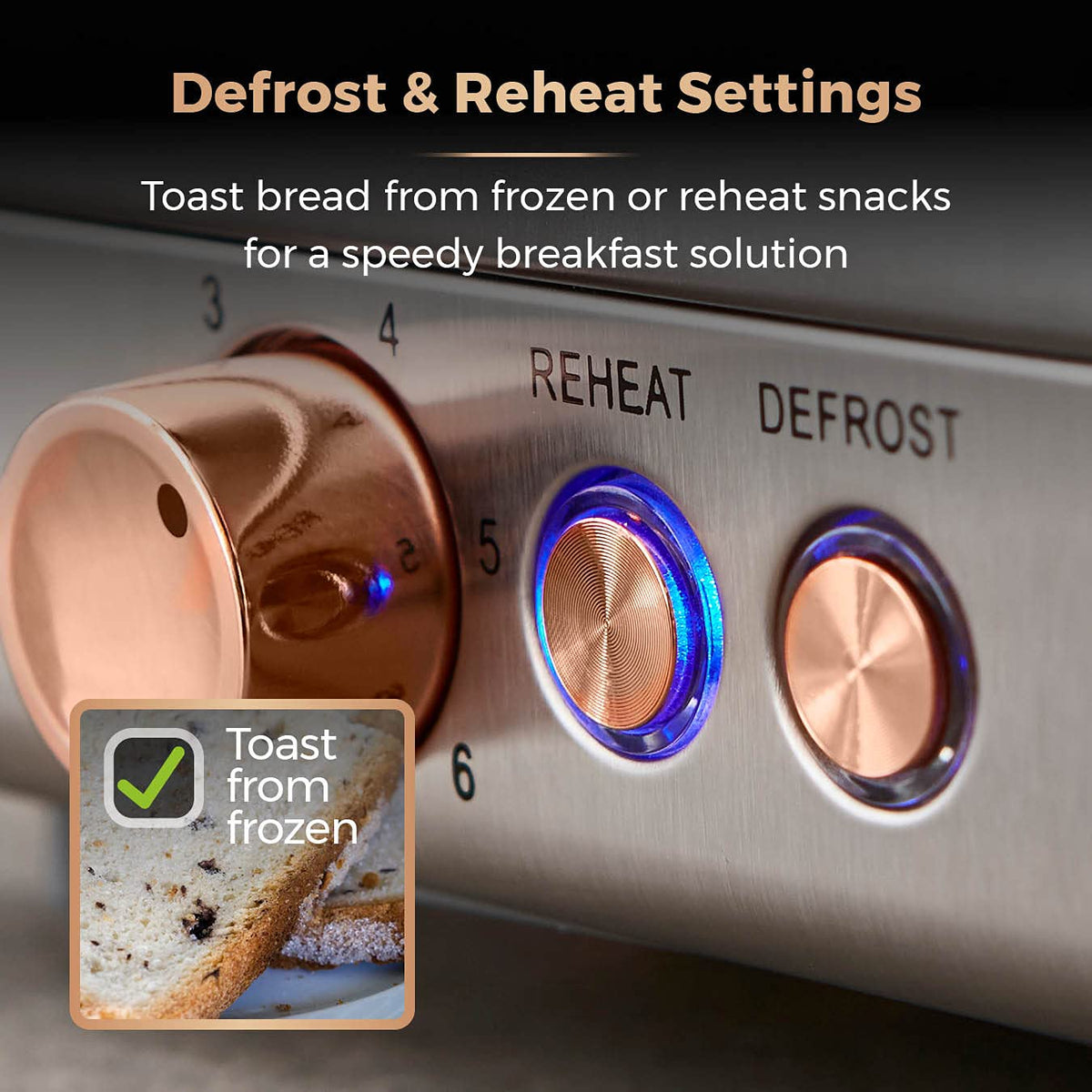 Tower T20051RG Cavaletto 4-Slice Toaster with Defrost/Reheat, Stainless Steel, 1800 W, Black and Rose Gold