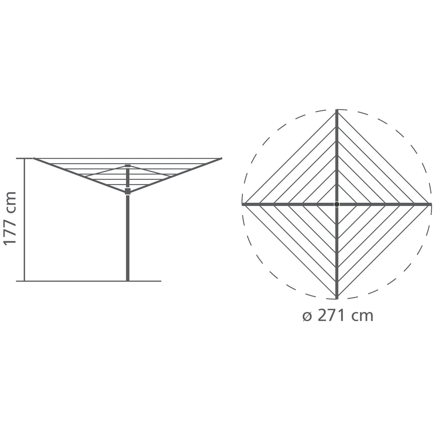 Brabantia 40m Essential Rotary Washing Line (Metallic Grey) Collapsible Umbrella System, 4 Arm Outdoor Clothes Dryer + 35mm Plastic Ground Tube
