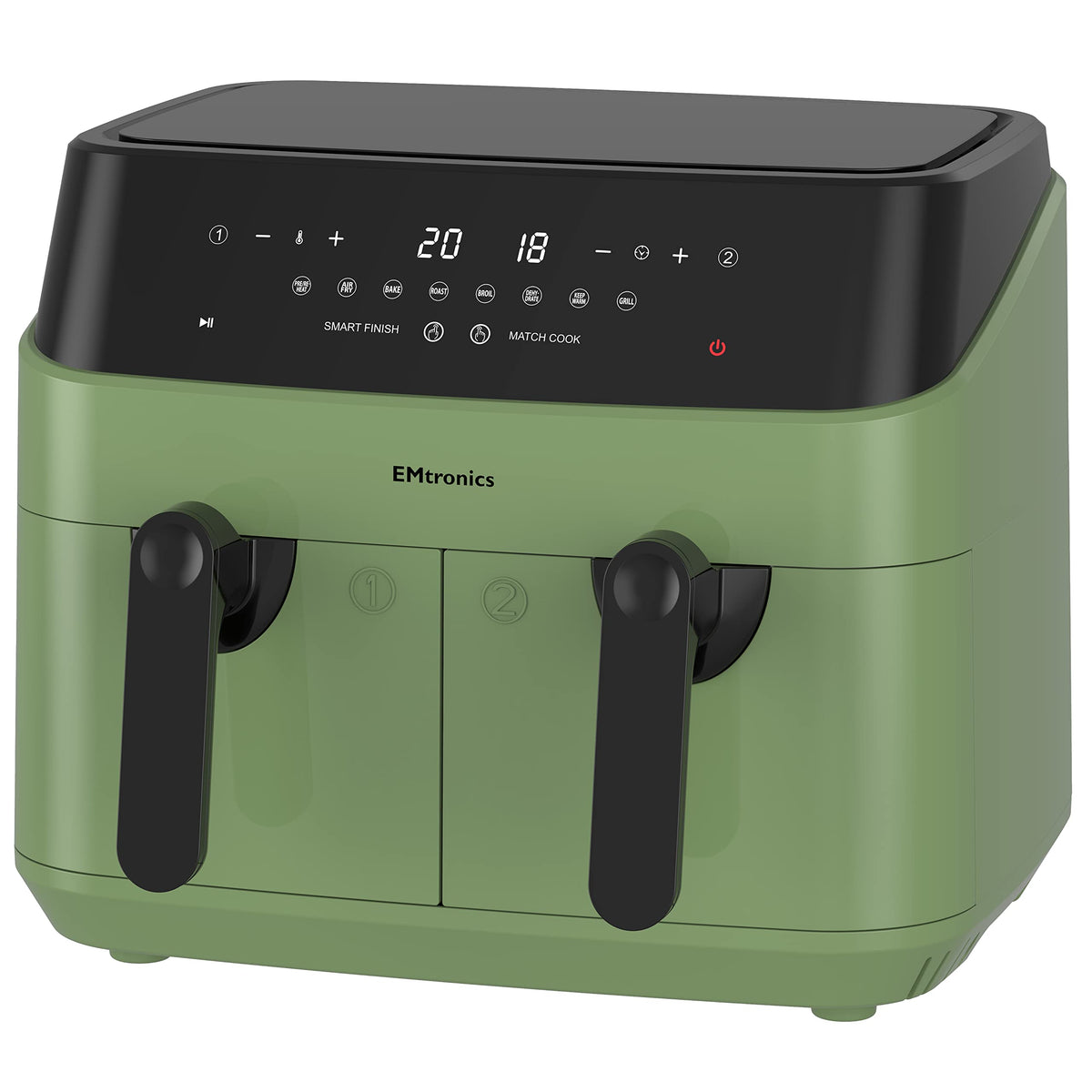 EMtronics EMAFDD9LSG Dual Air Fryer Extra Large Family Size Double XL 9 Litre with 8 Adjustable Pre-Set Menus for Oil Free & Low Fat Healthy Cooking,
