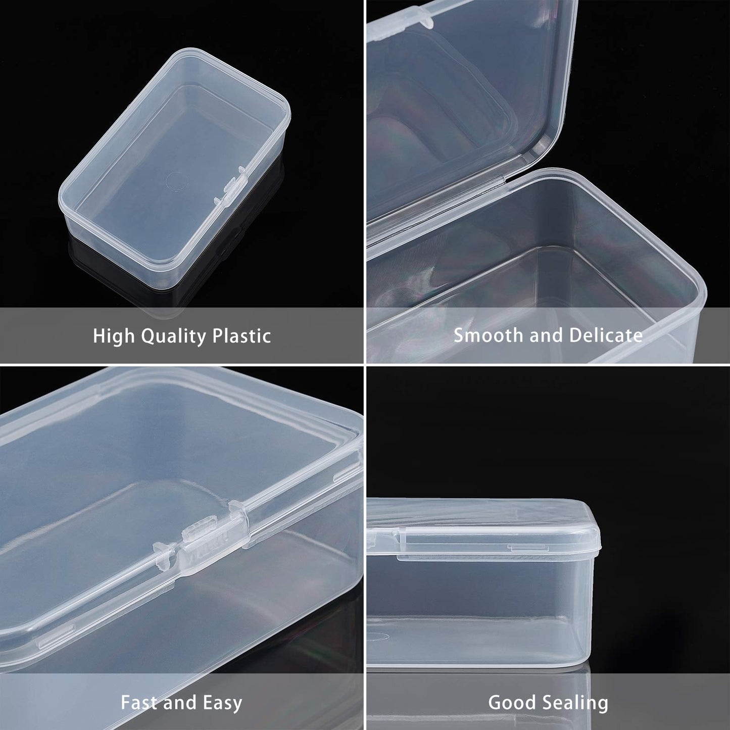 BENECREAT 8 Pack Rectangle Clear Plastic Bead Storage Containers Box Case with lid for Pins, Tiny Bead