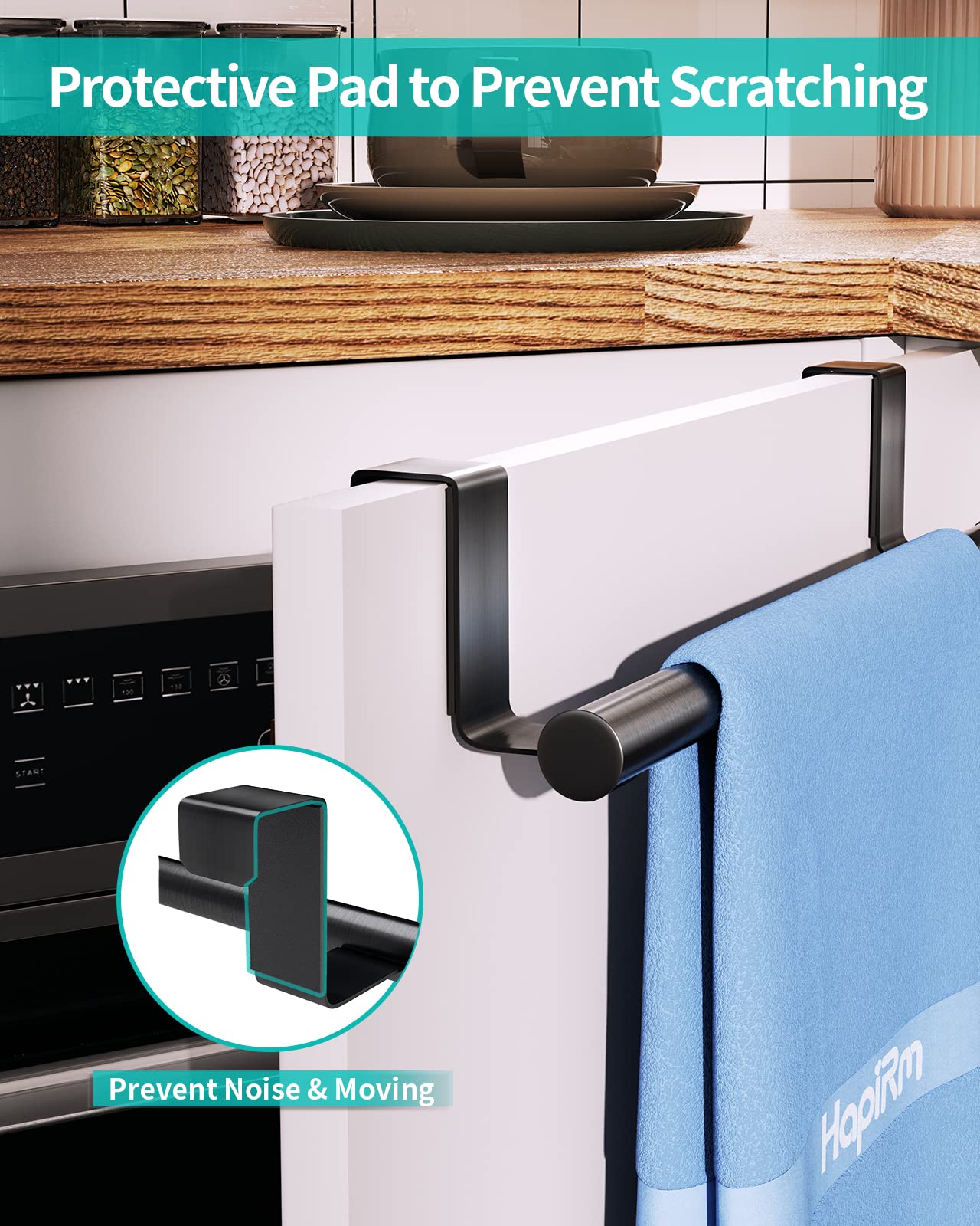 HapiRm Over Door Towel Rail - Kitchen Towel Holder for Cabinet Door, 2 Pack