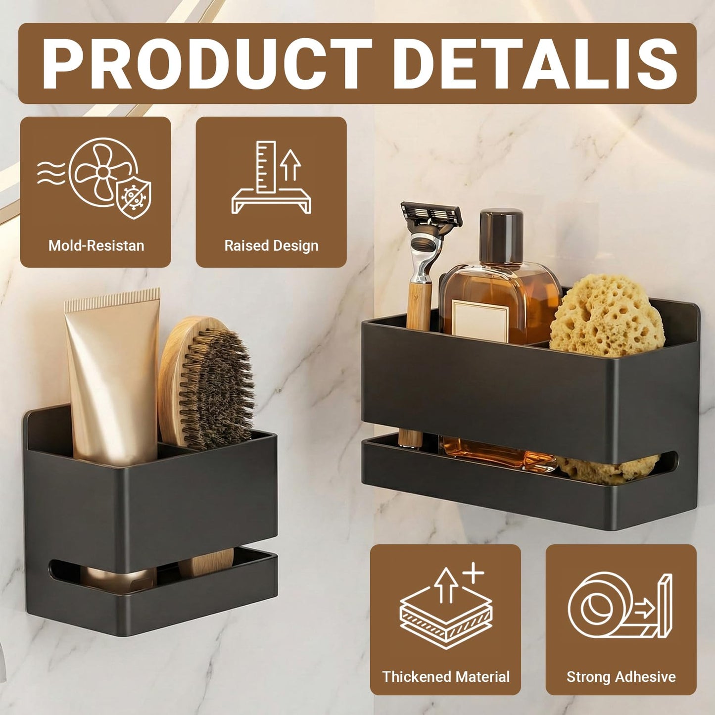 Aluminum Toothbrush Holders, Self-adhesive Shower Toothbrush Razor Holder with Drain