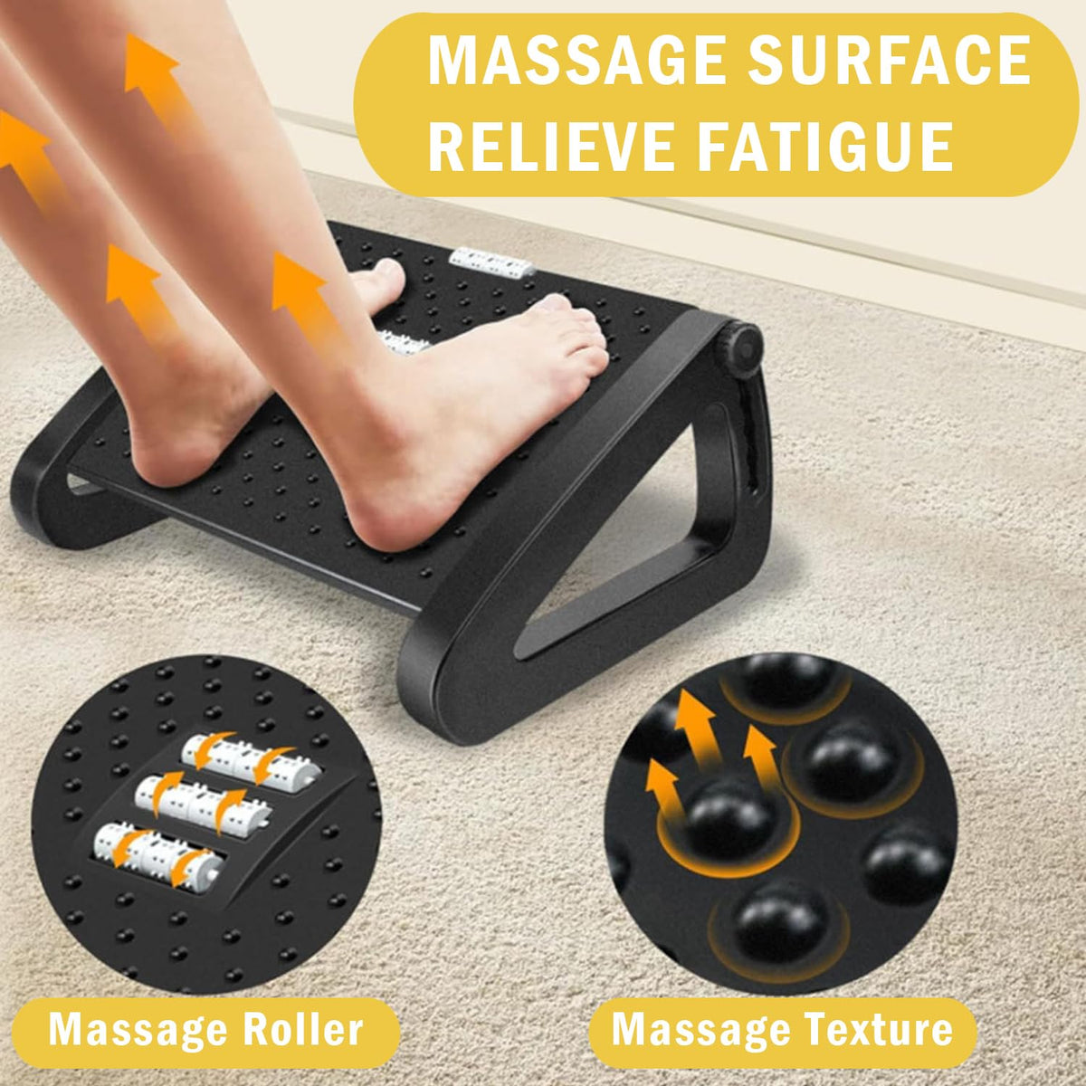 Adjustable Foot Rest Under Desk, 6-Height Adjustable Roll Massage Function