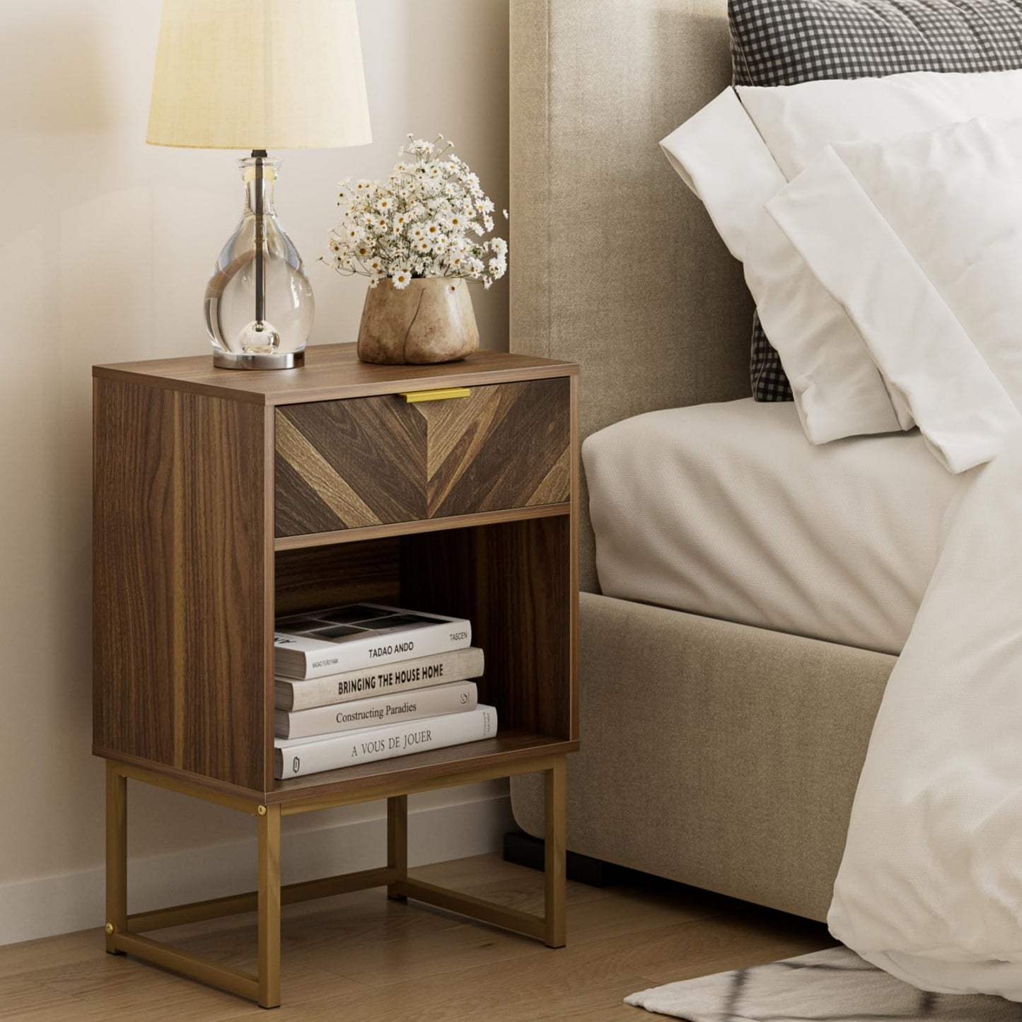 HEYZOEY? Bedside Table with Drawer and Large Shelf, 40cm Wide Nightstand, Modern Bedside Cabinet for Bedroom, Living Room, Office (40 x 30 x 60 cm,