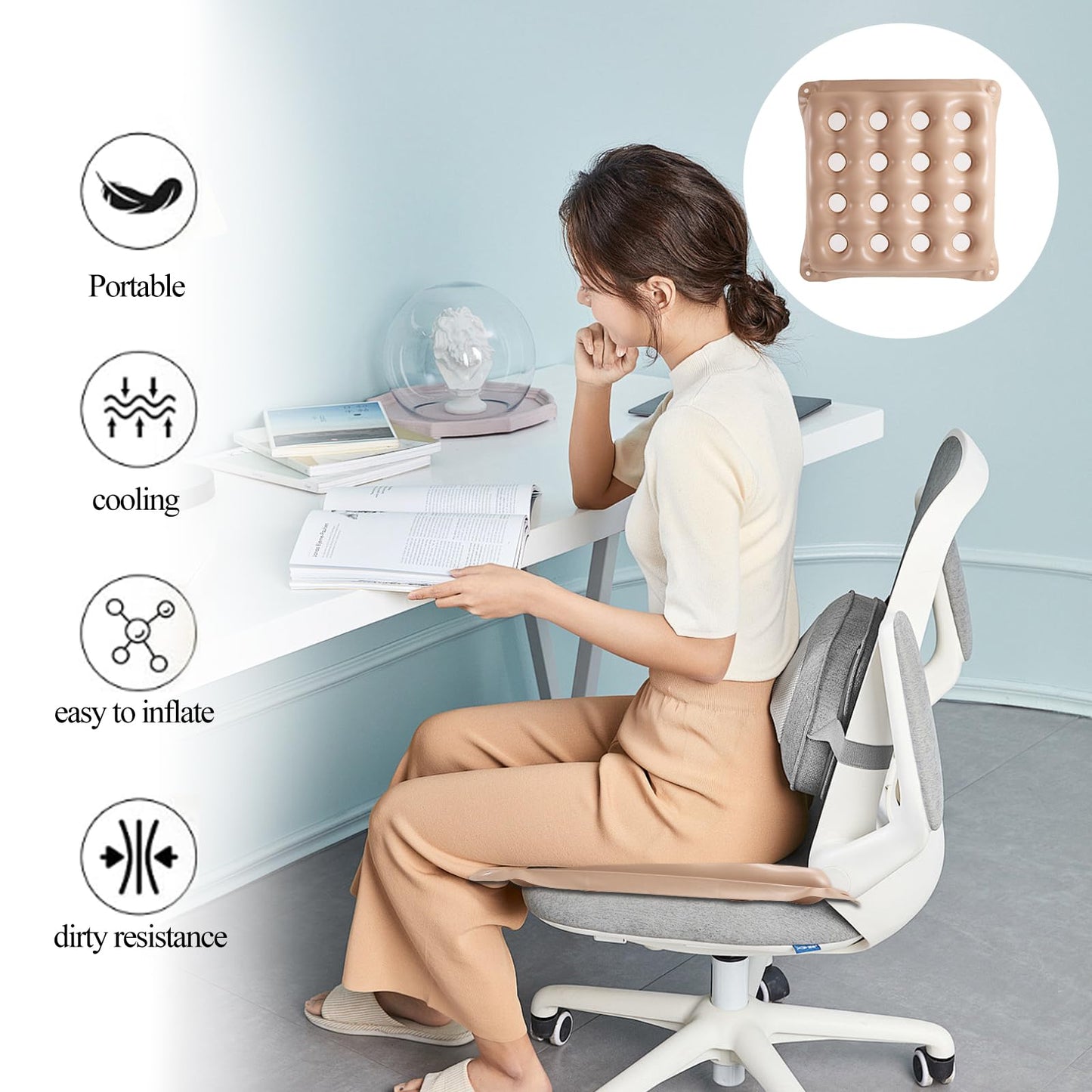WEESTAAMO 2 Inflatable Seat Cushions with Pump, 16-Hole Air Waffle Pads
