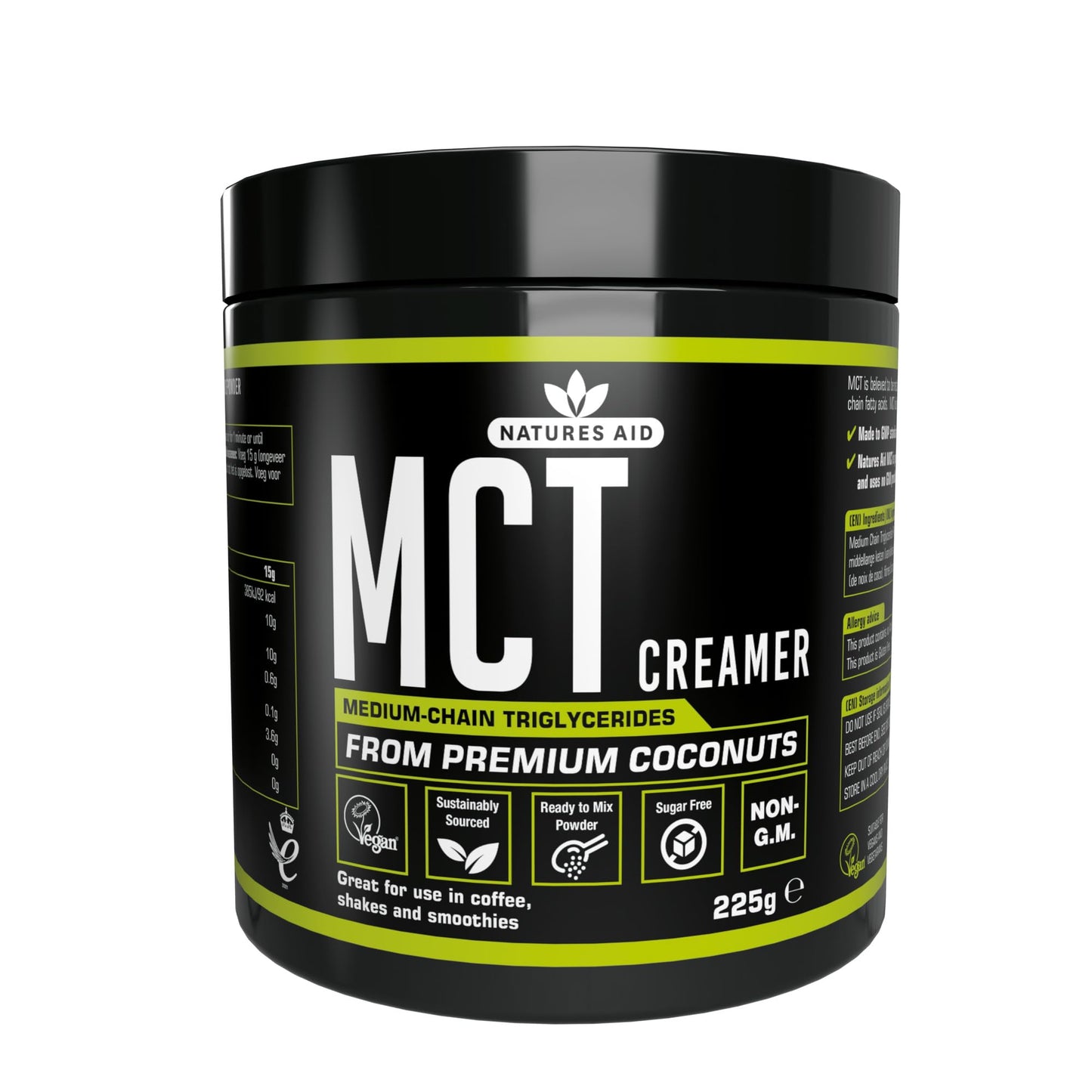 Natures Aid MCT Oil Creamer Powder - Add to Coffee Shakes Smoothies - 100 Percent Premium Coconut Oil Pure Sustainably Sourced Vegan Vegetarian GMP