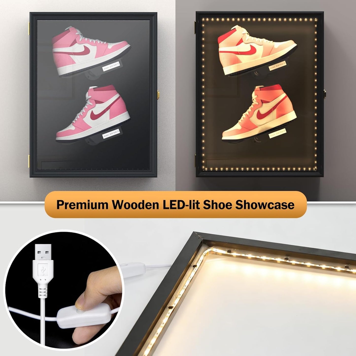 DuvinDD Sports Shoes Display Frame Case Shoe Shelf Wall Mount Floating Shoe Rack Display Sneaker Shoes Boxes Storage for Football Basketball Shoes