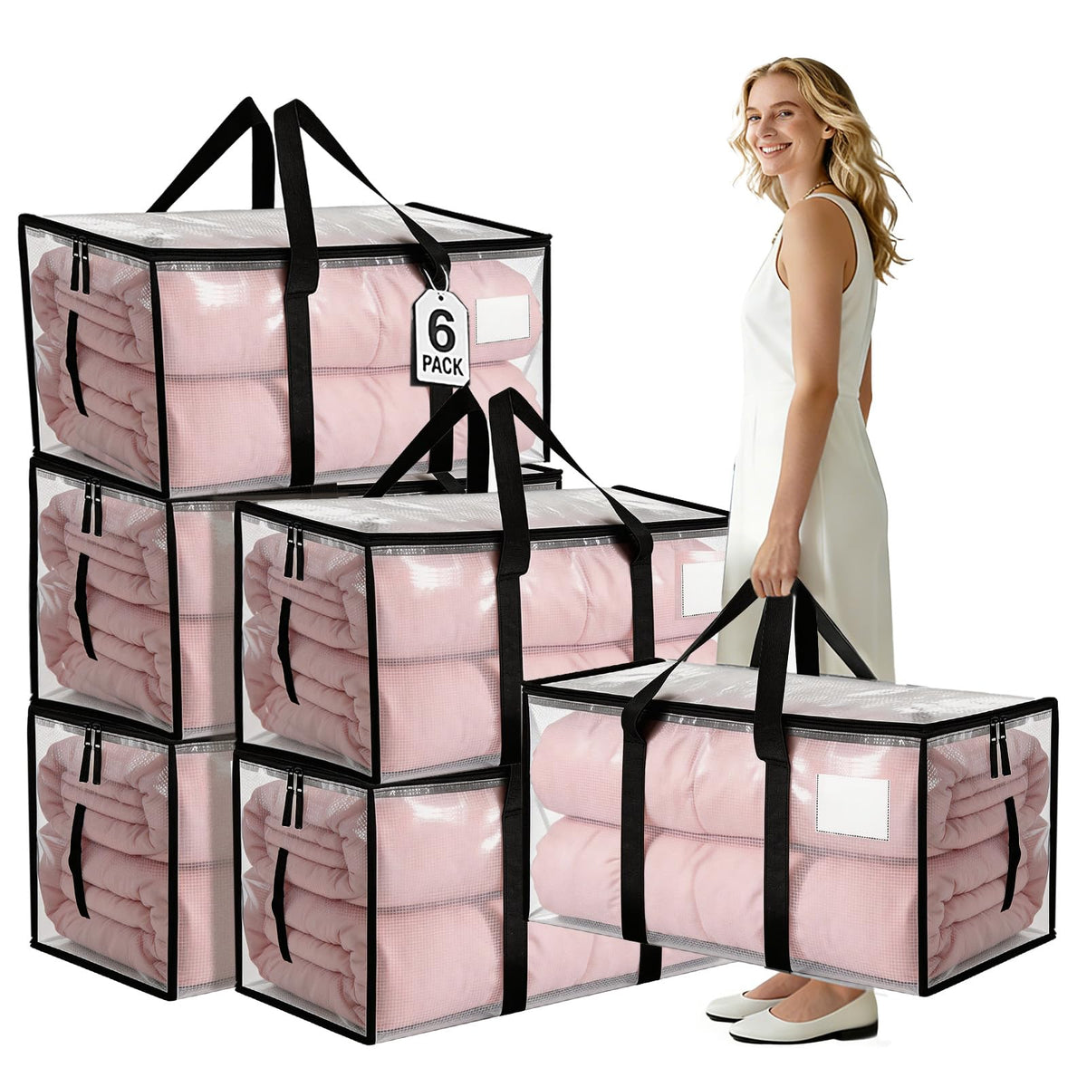 NCEDNㅤ Large Moving Boxes and Storage Bags - 6 Pack 92L Heavy Duty Extra Large Moving Bags with Reinforced Bottom