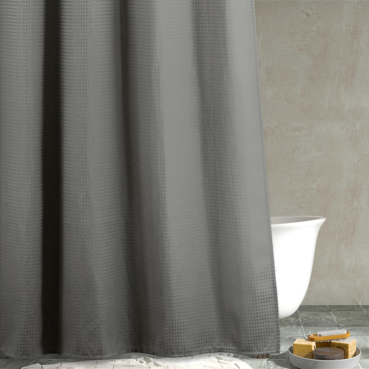 Popkozzi Grey Extra Long Shower Curtain: Gray 84 Inch Long Waffle Weave Heavy Duty Fabric Shower Curtains for Bathroom - Water Repellent Washable