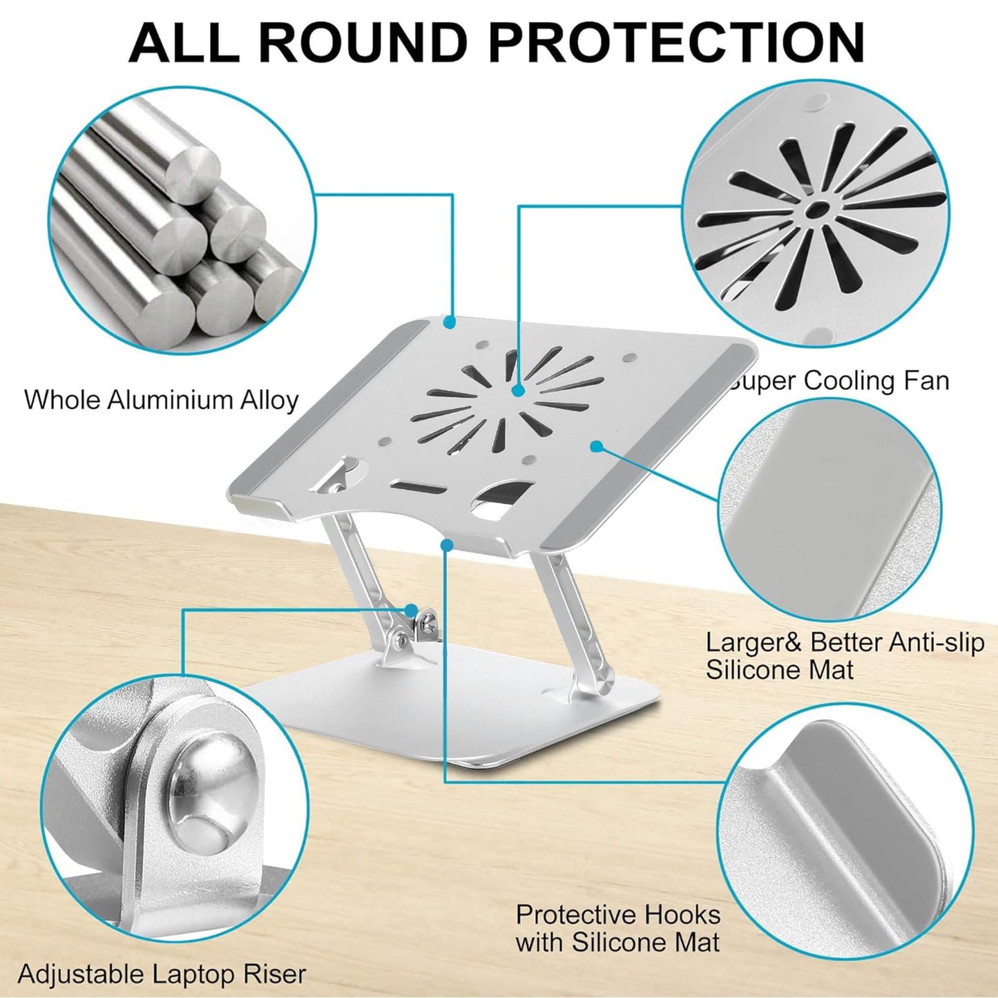 Upgraded Adjustable Laptop Stand with Cooling Fan, Ergonomic Multi-Angle Computer Laptop Stand, Portable Laptop Holder Compatible with MacBook, Air