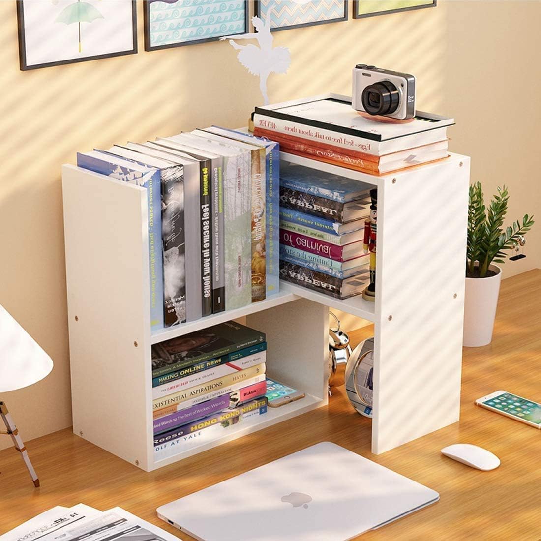 Ulrikco Expandable Wood Desktop Bookshelf, Desktop Organizer Office Storage Rack, Free Style Wood Display Stand Shelf, Corner Desk Storage Shelf