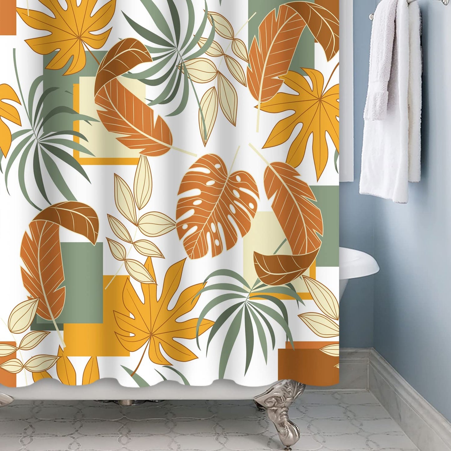 Bovlleetd 60x72inch Bohemian Bathroom Curtain Waterproof Abstract Botanical Shower Curtain Watercolor Mid-Century Tropical Plant Shower Curtains