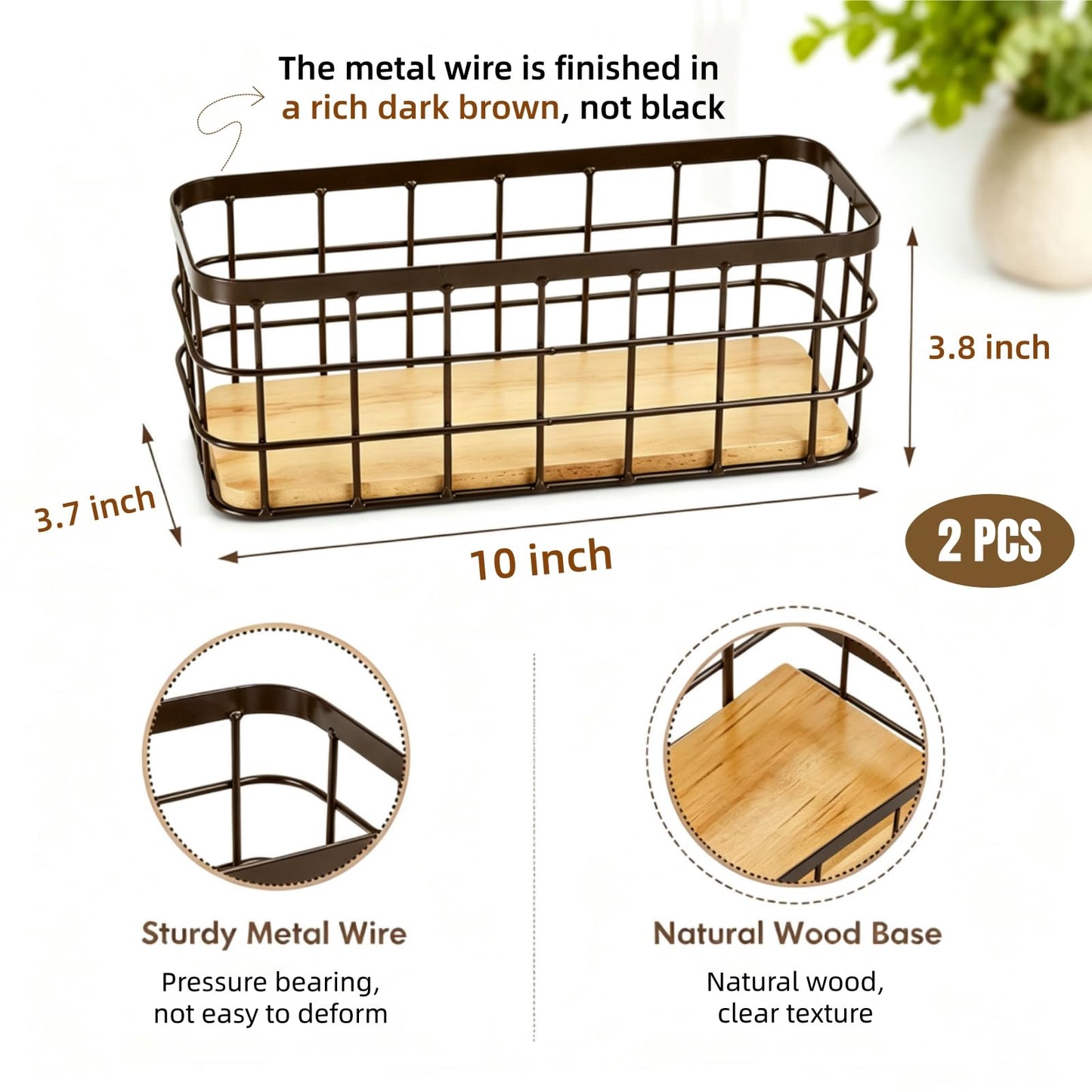 Dicunoy 2 Pack Small Wire Storage Baskets, Narrow Multipurpose Organizer Basket Bin, Farmhouse Rectangle Bathroom Organizer for Kitchen Countertop