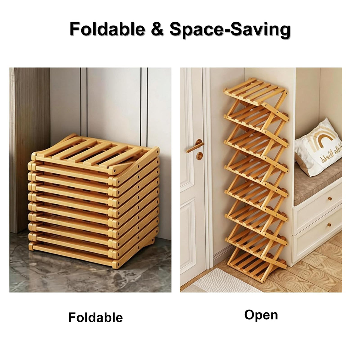 Xnqelerate 3 Tier Vertical Wooden Shoe Rack, Without Installation Foldable Shoe Rack, For Hallway, Corner, Apartment Small Space (Brown-3)