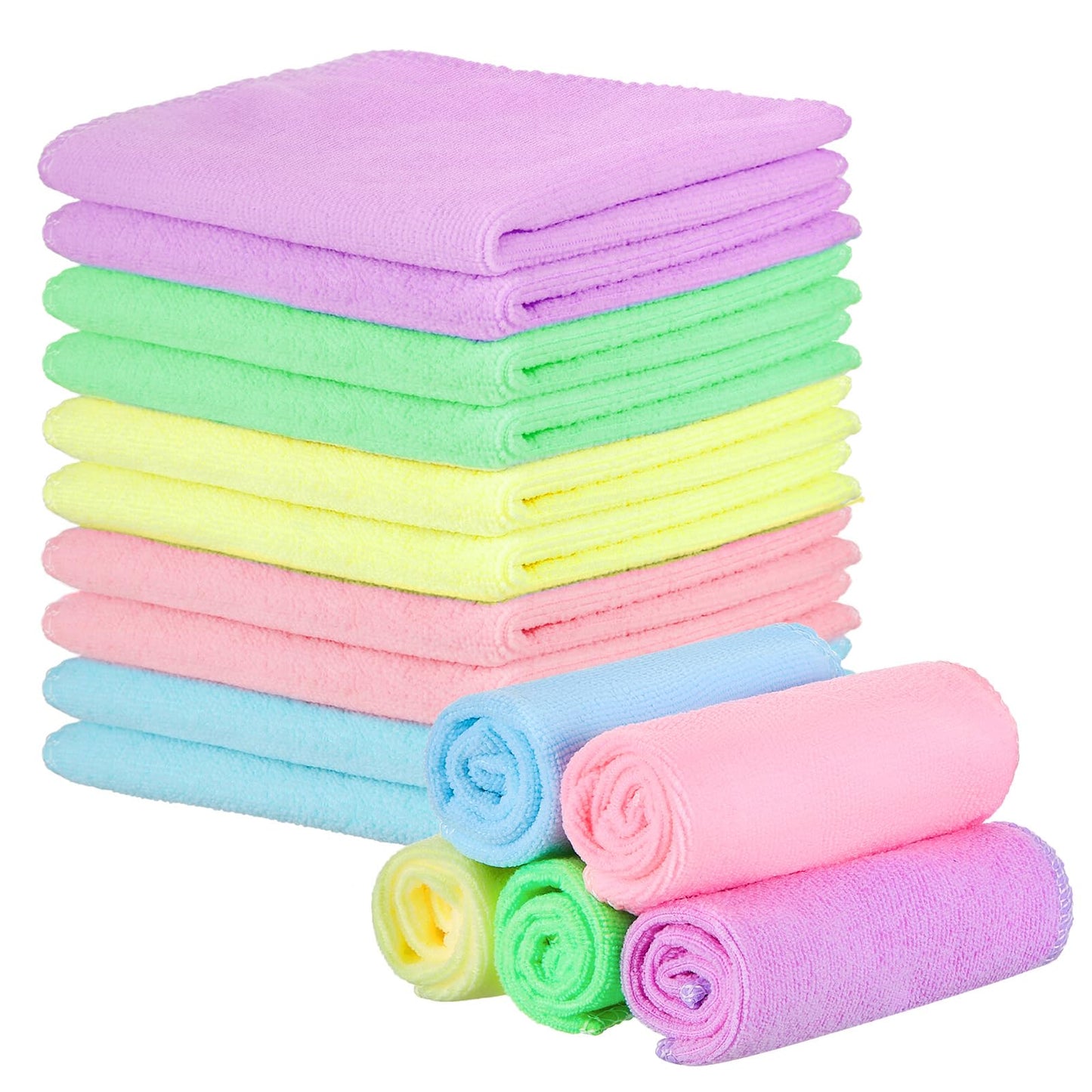 Hestya 50 Pcs Microfiber Face Cloths Fast Drying Face Wash Cloth Reusable Facial Cleansing Cloths for Adult Spa Sport Beauty (Light Color,25 x 25 cm)