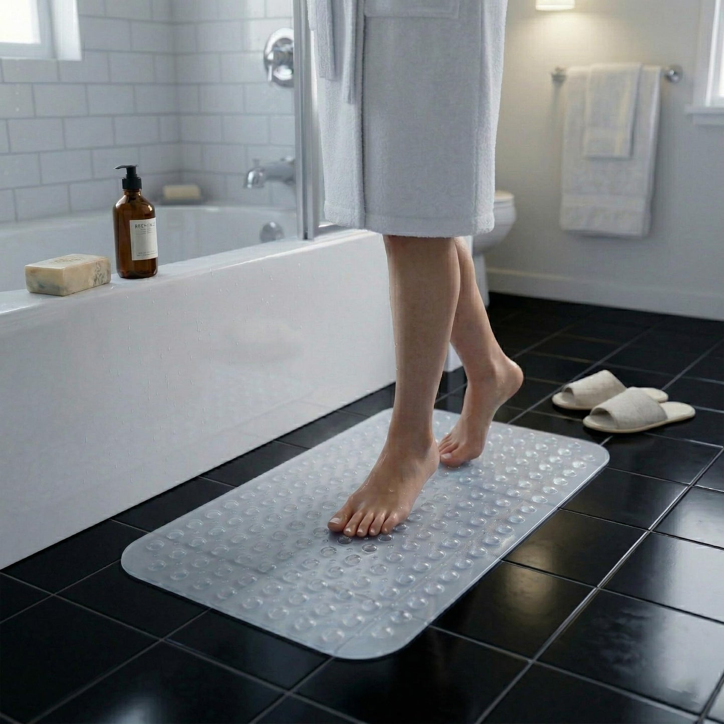 Rugs Haven Shower Bath Mats Non Slip - Quick Dry Anti Mould & Mildew Rubber Bathmat with Strong Suction Cups and Drain Holes for Bathtub and Bathroom