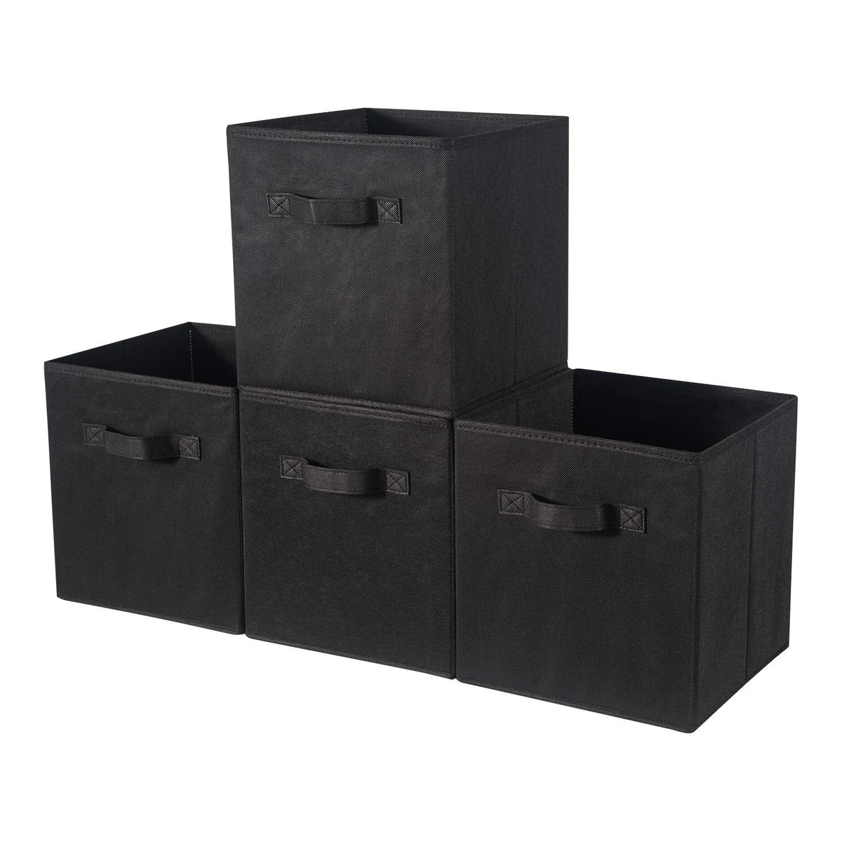 BrillantJo Fabric Storage Box, Set of 4 Organiser Basket Bin Drawers Containers with Handles for Storage Cube Unit, Black, 13" x15"x 13"