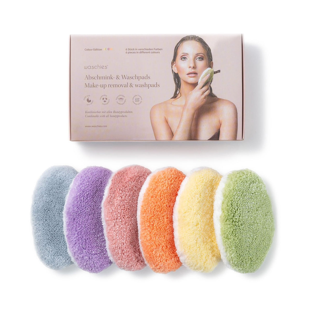 Waschies Reusable Makeup Remover & Face Cleansing Pads ? Pack of 6 in Multicolour - Washable, Soft & Hypoallergenic, Gentle Cleansing For All Skin