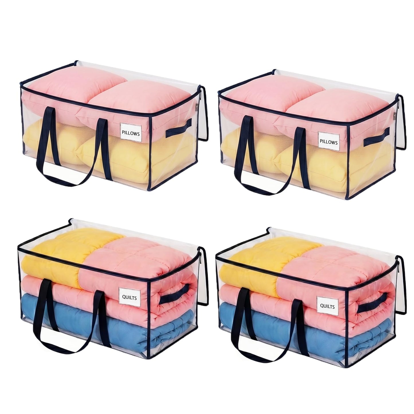 VENO 4 Pack Extra Large Moving Storage Bags with Zips, Heavy-Duty Organizer Tote, Moving Box Alternative, Packing Supply, Clothes Storage Bin