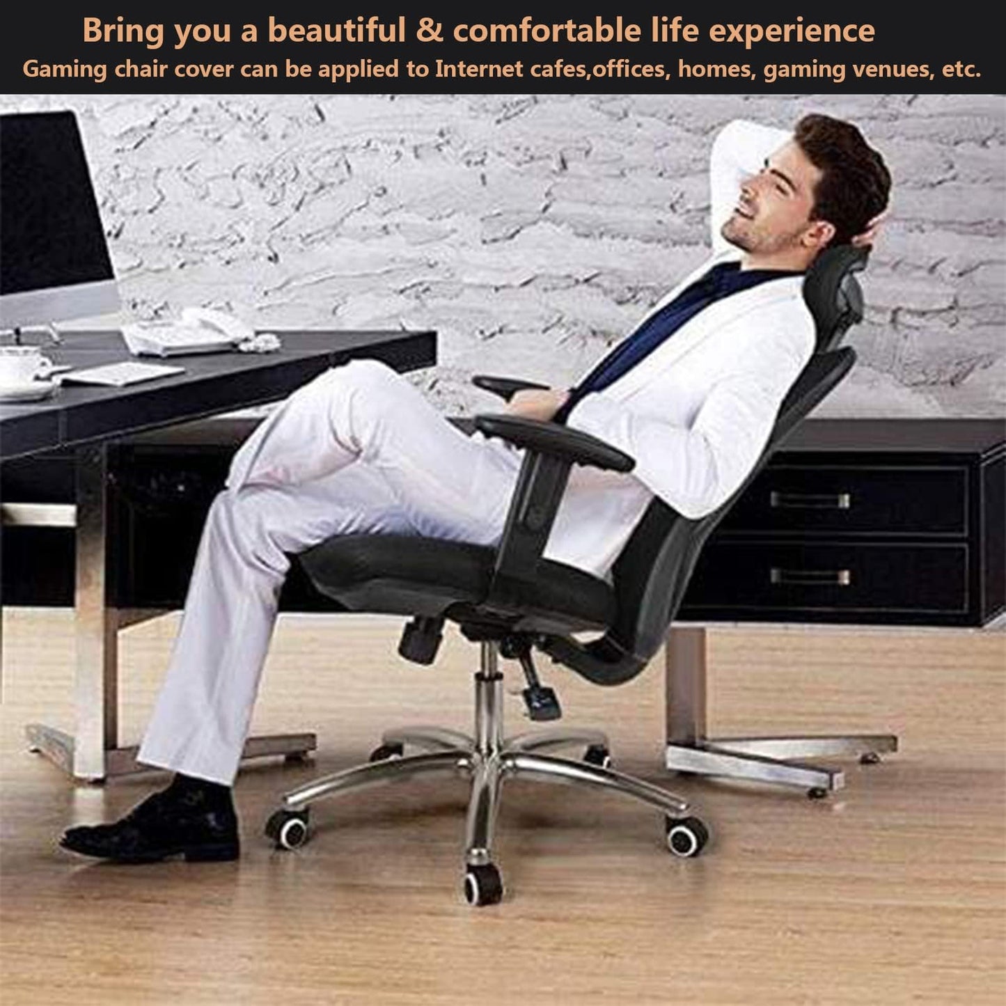 MiseYu Gaming Chair Cover, 4pc Set (Armrest & Back & Seat Covers), Stretchable, Black, Modern Style, Gaming & Office Chair Cover