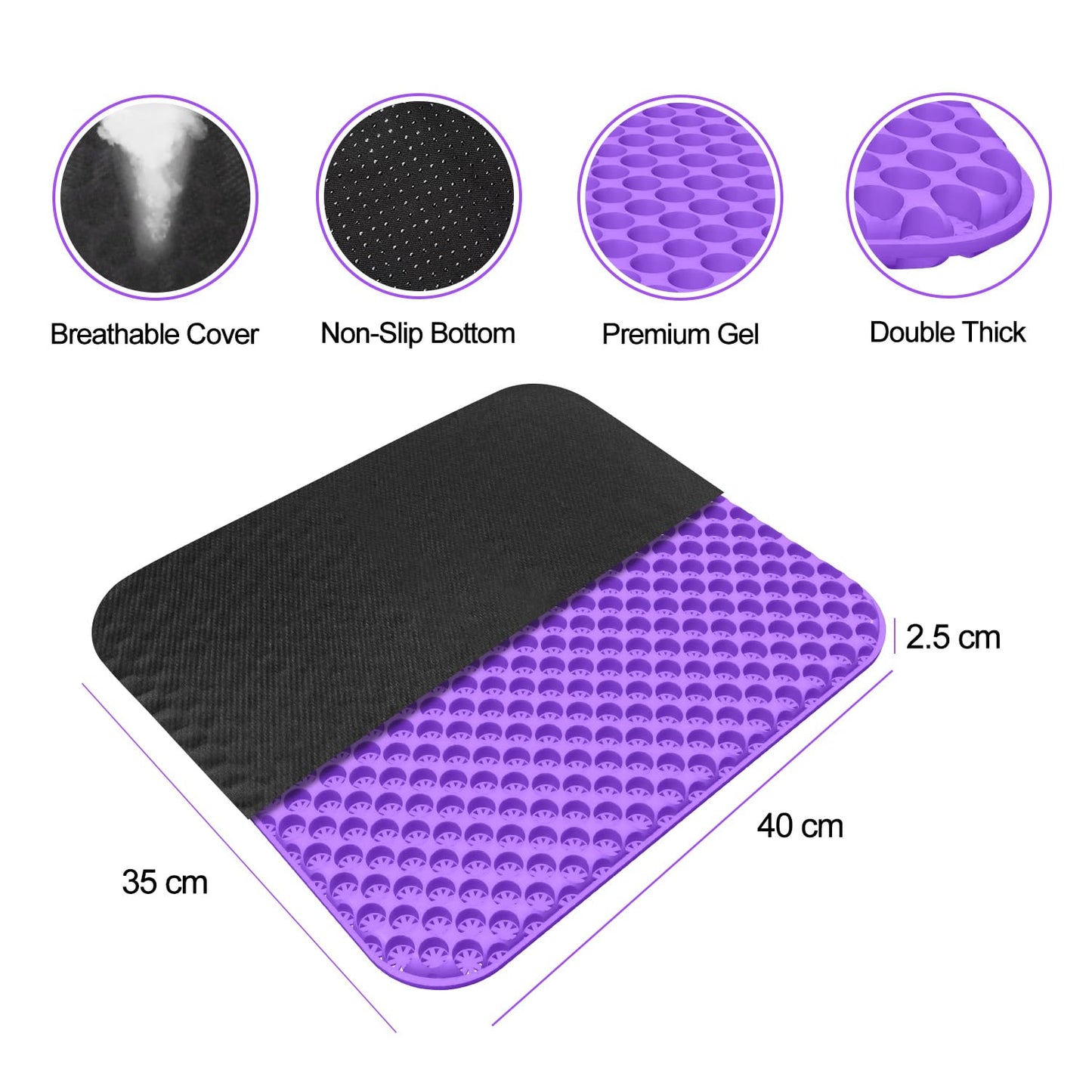 Gel Seat Cushion for Long Sitting,Double Thick Support Pressure Cushion with Non-Slip Cover,Soft & Breathable Sitter Cushion for Back Pain