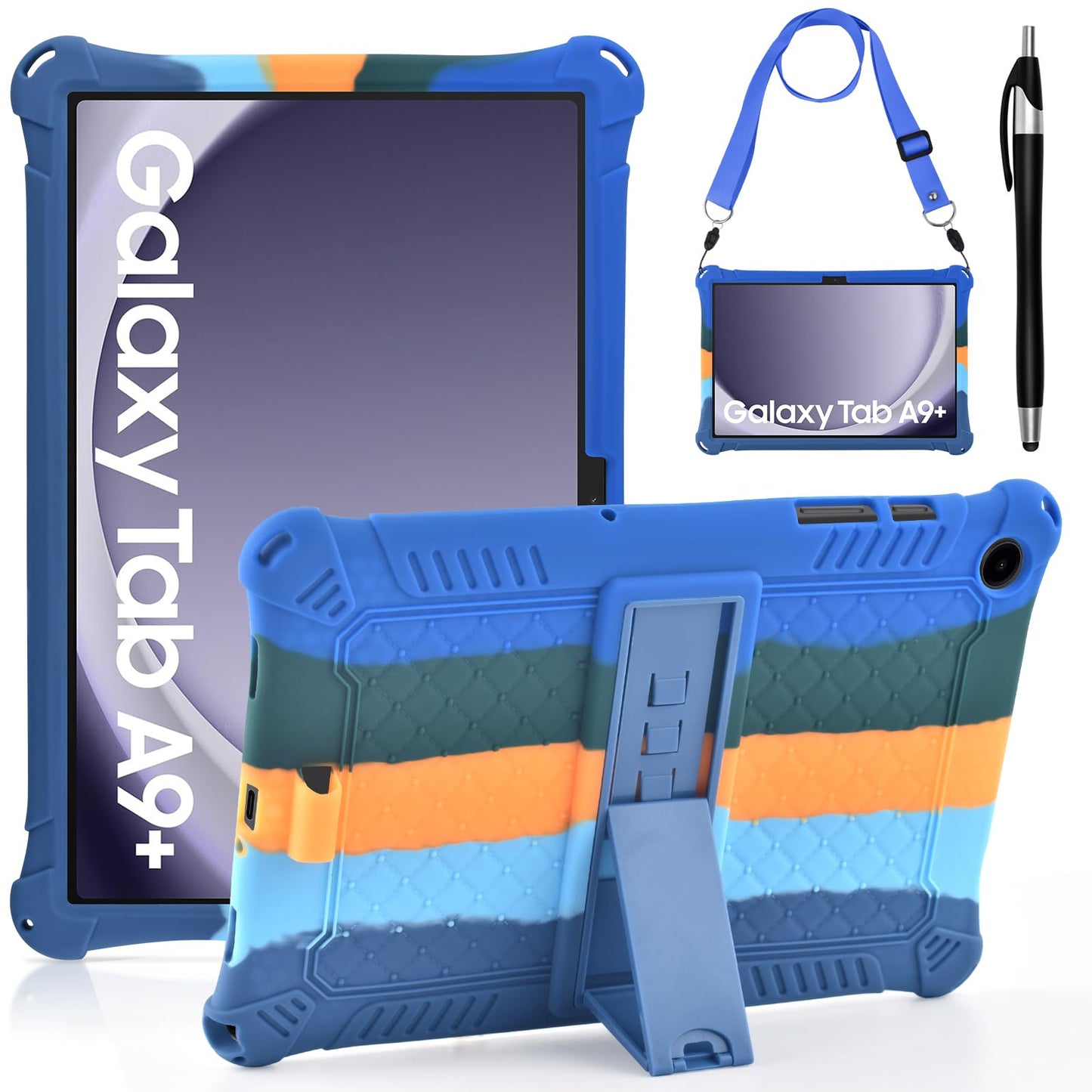 KATUMO Silicone Case For Samsung Galaxy Tab A9 Plus / A9 + 11 Inch (SM-X210/X216/X218) Soft Rubber Cover with Stylus Pen Shoulder Strap, Case for