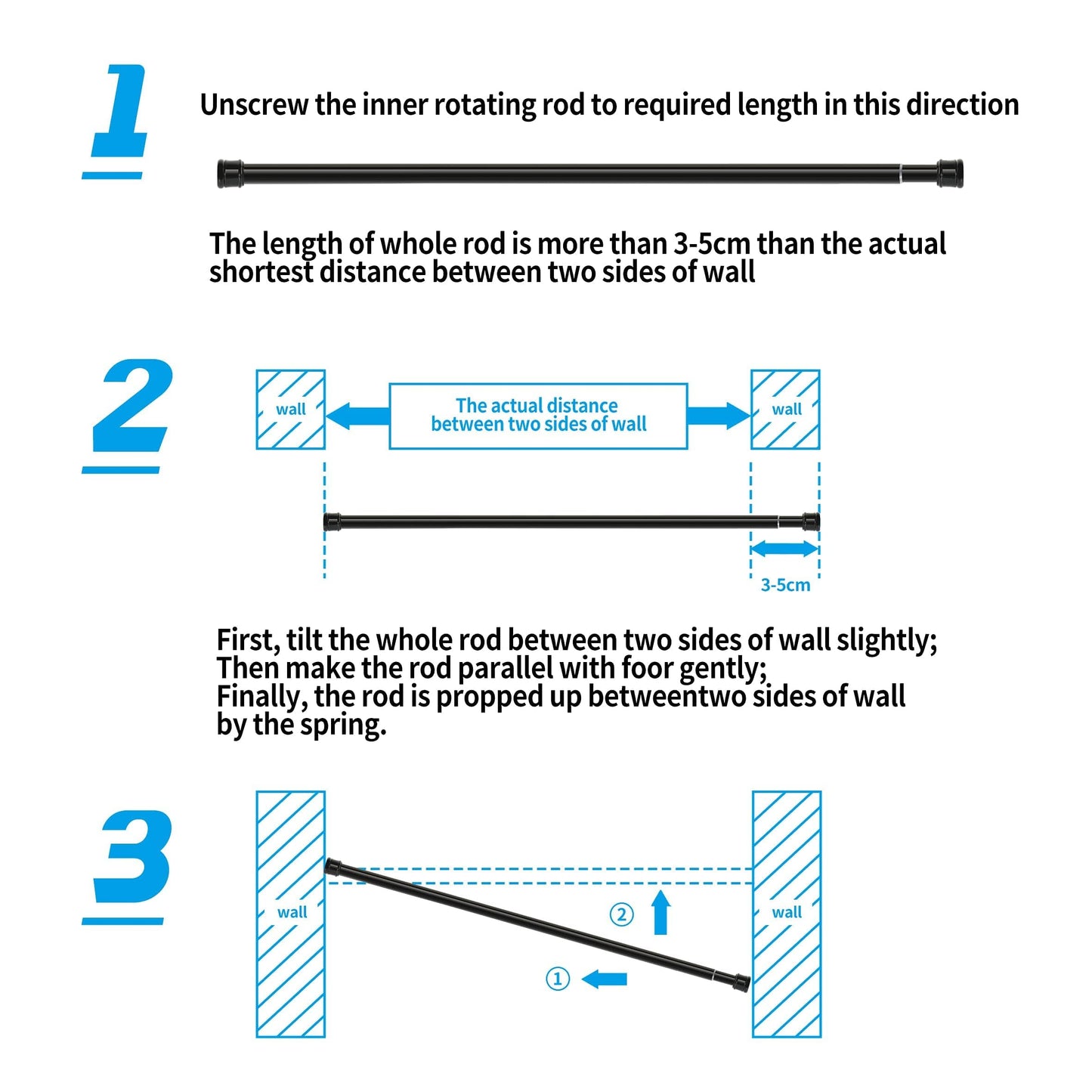 1PC Extendable Curtain Pole Shower Curtain Rail No Drill Tension Rod Extra Long Telescopic Pole for Living Room,Bedroom