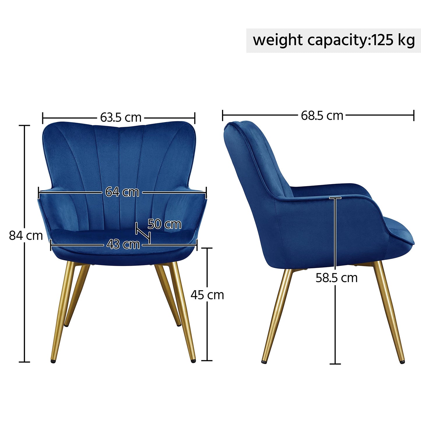 Yaheetech Modern Tub Chair Velvet Fabric Armchair with High Back, Dark Blue