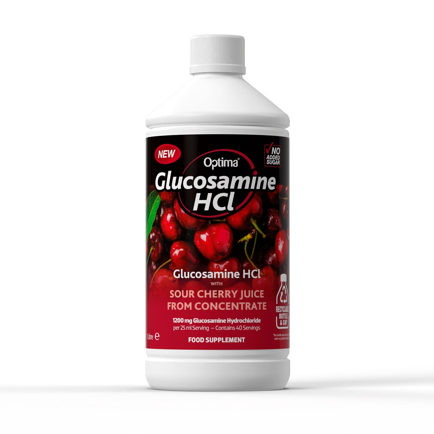Optima Glucosamine HCL Cherry Juice Concentrate, Natural, Vegan, No Added Sugar, No Artifical Sweetners, 1200 mg per Serving, 1 Litre