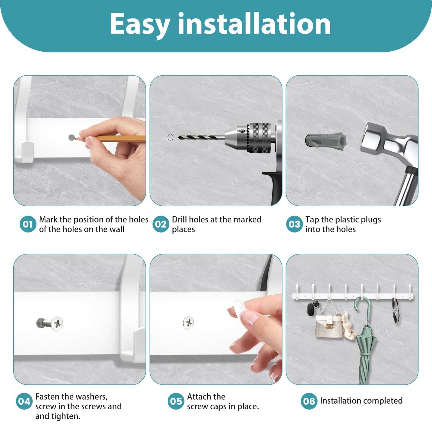 MEIJO Coat Hooks Wall Mounted Stainless Steel, White Coat Rack Wall Mounted with 8 Hooks Heavy Duty Coat Hooks for Door, Bathroom, Bedroom, Kitchen