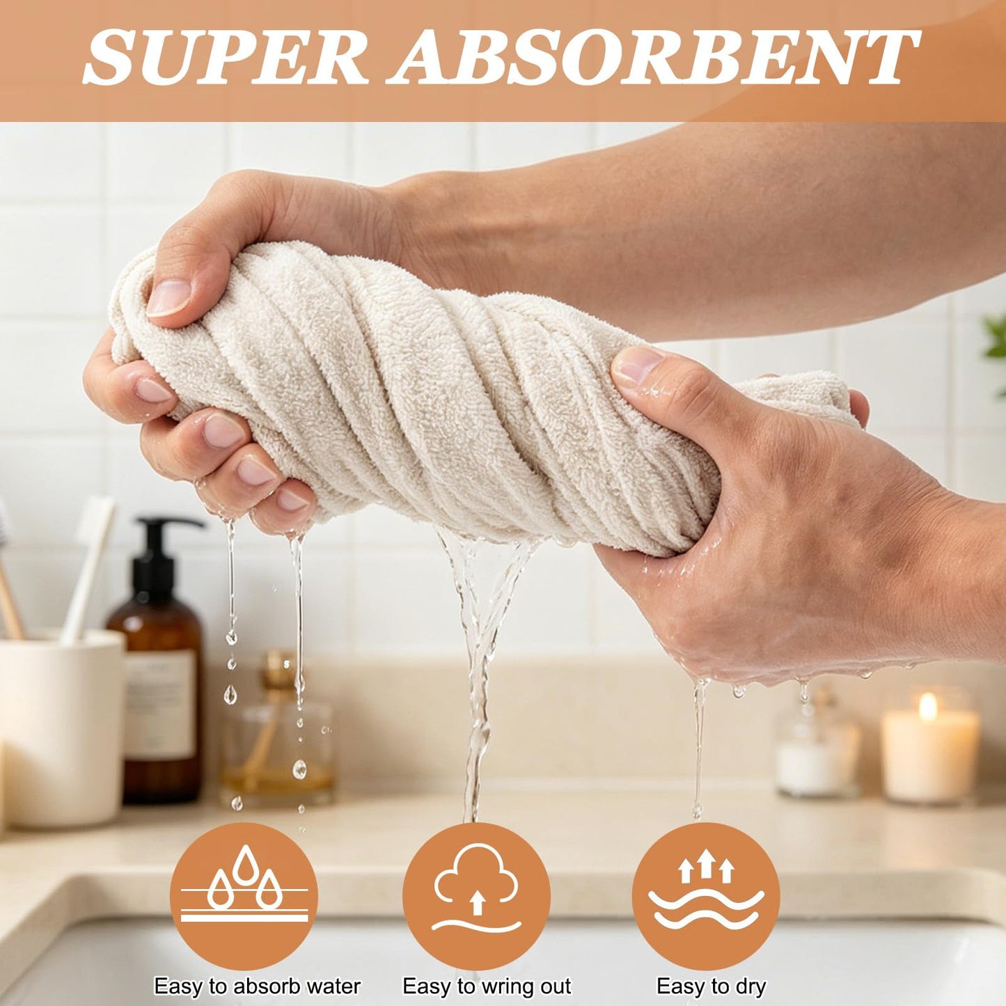 Lkw Ogechi Double Layer Microfiber Satin Hair Drying Towel Wrap 70x25cm with Button, Soft and Anti Frizz Hair Turban Towels