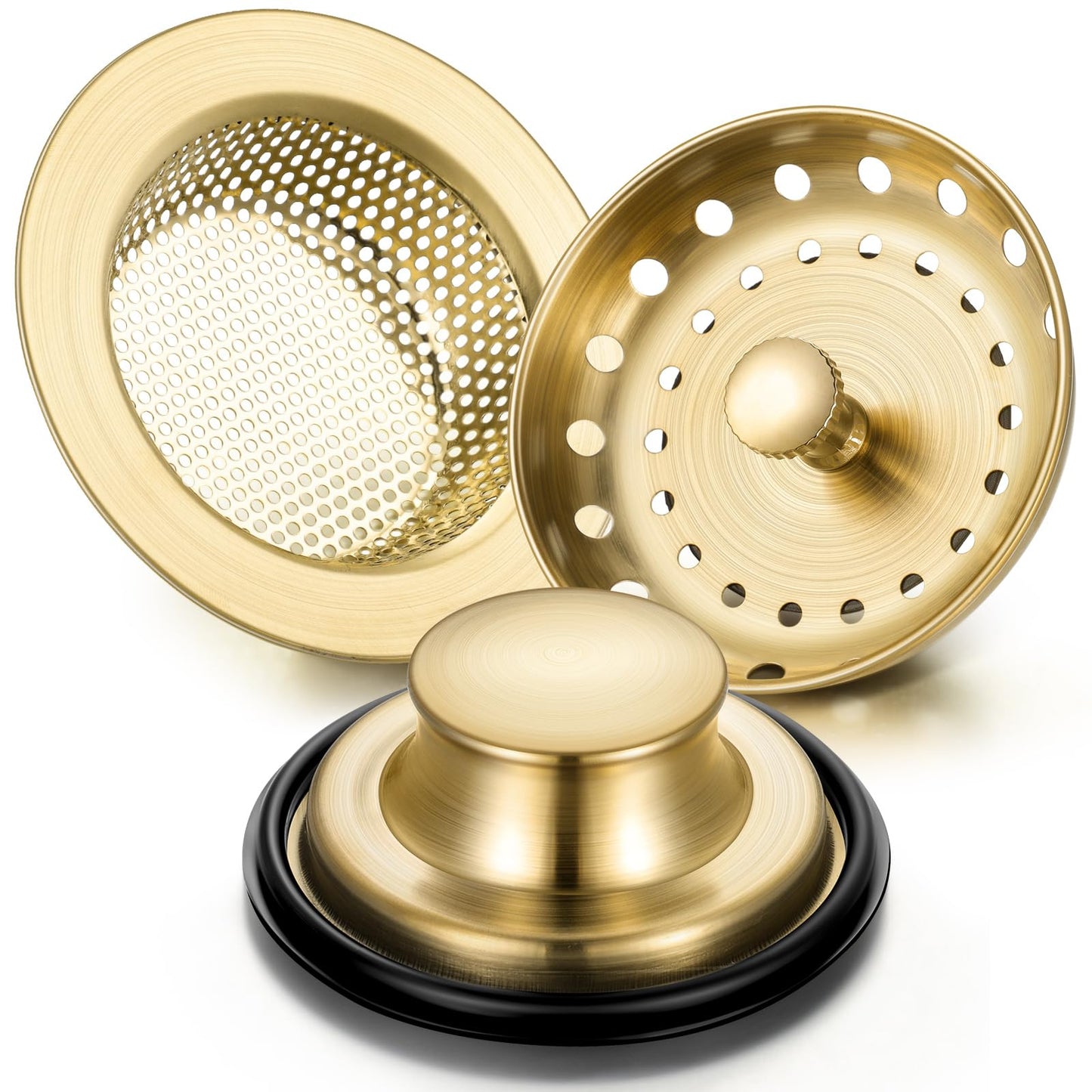 Mudder 3 Pcs Kitchen Sink Drain Strainer and Stopper Stainless Steel Garbage Disposal Plug with Handle Universal Anti-Clogging Kitchen Sink Filter