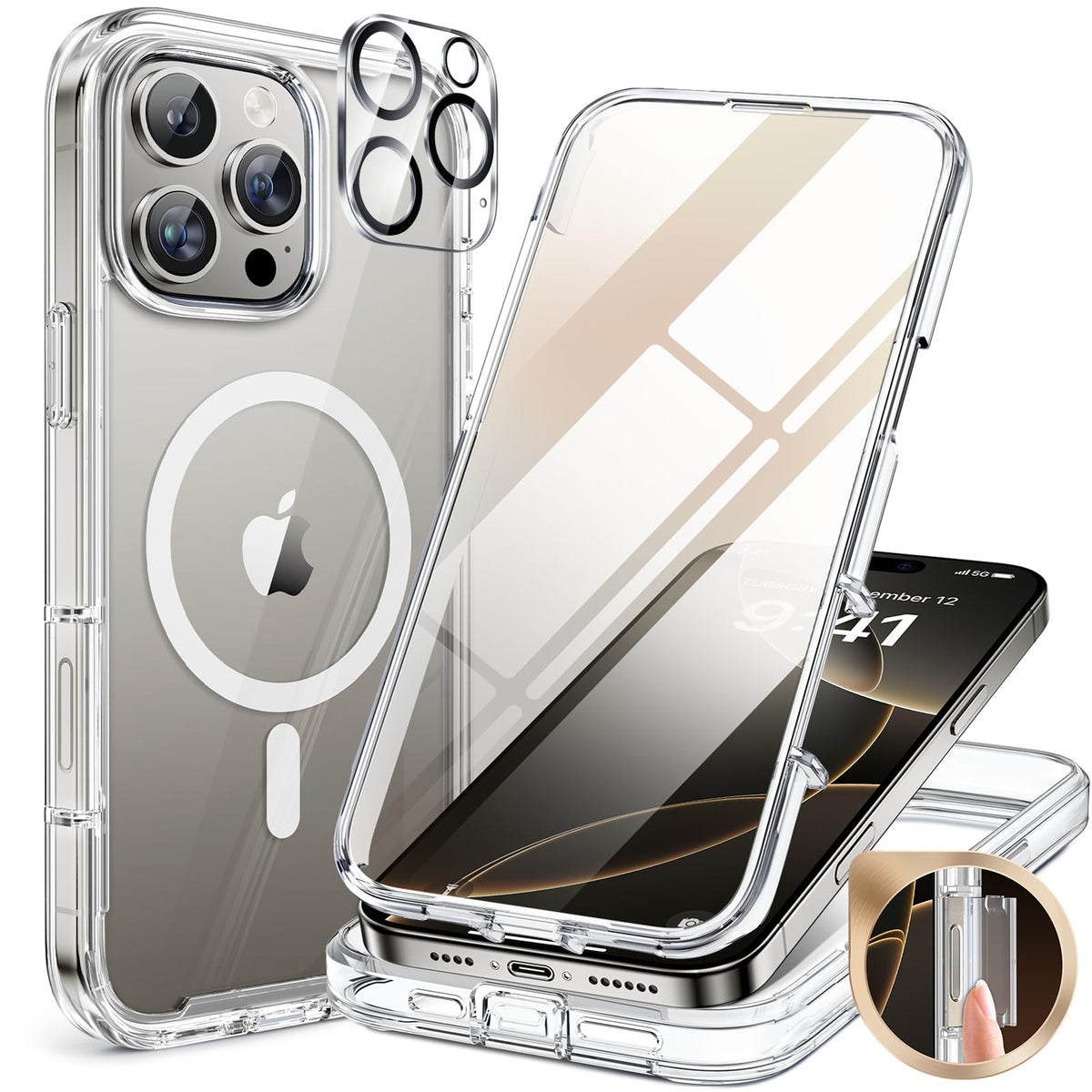 Miracase Magnetic Case for iPhone 16 Pro Case 6.3-Inch, Full Body Bumper Case Compatible with MagSafe and Built-in 9H Tempered Glass Screen Protector