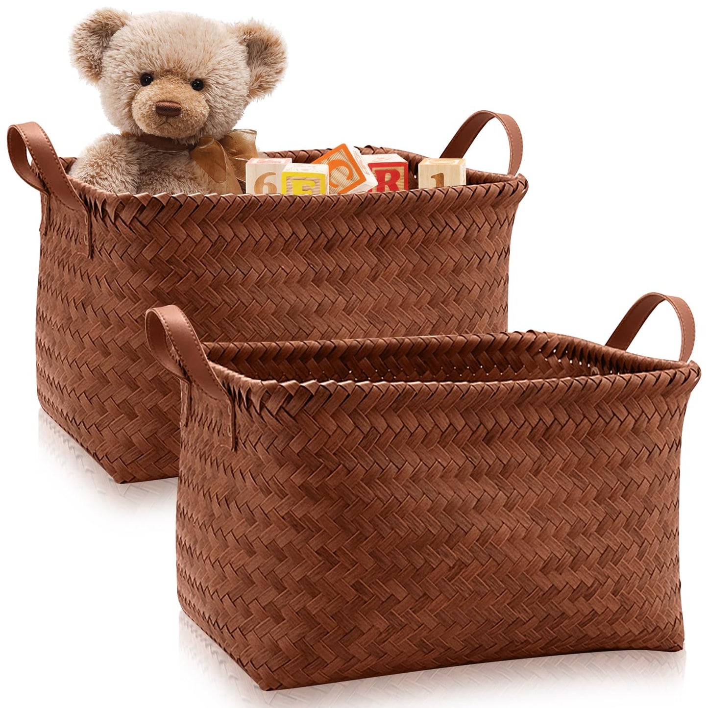 Duscdesp 2 Pcs Storage Baskets,Large Wicker Storage Basket for Shelves Woven Basket with Handle Seagrass Storage Baskets Storage Box Organizer for