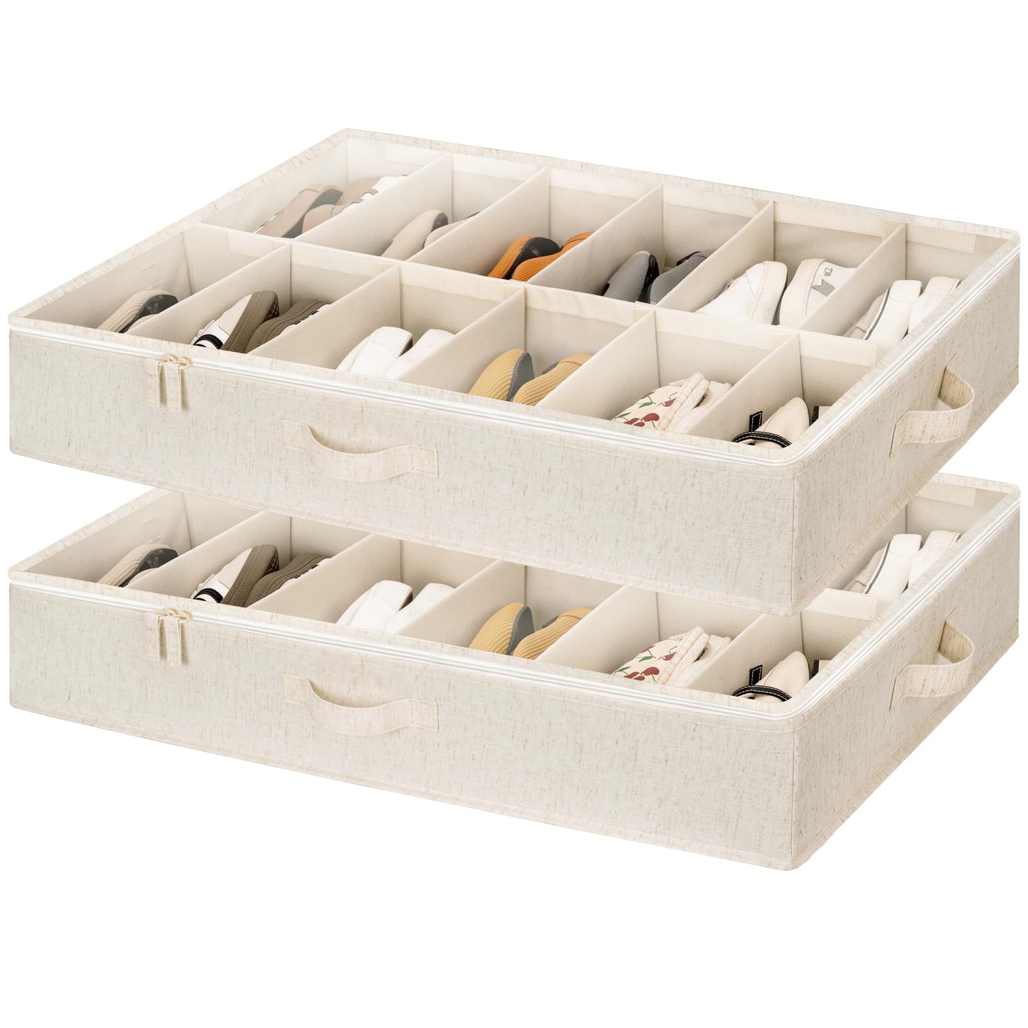 StorageWorks Under Bed Shoe Storage with Lids for Closet, Fits up to 24 Pairs, Stackable Underbed Shoe Organiser with Adjustable Dividers