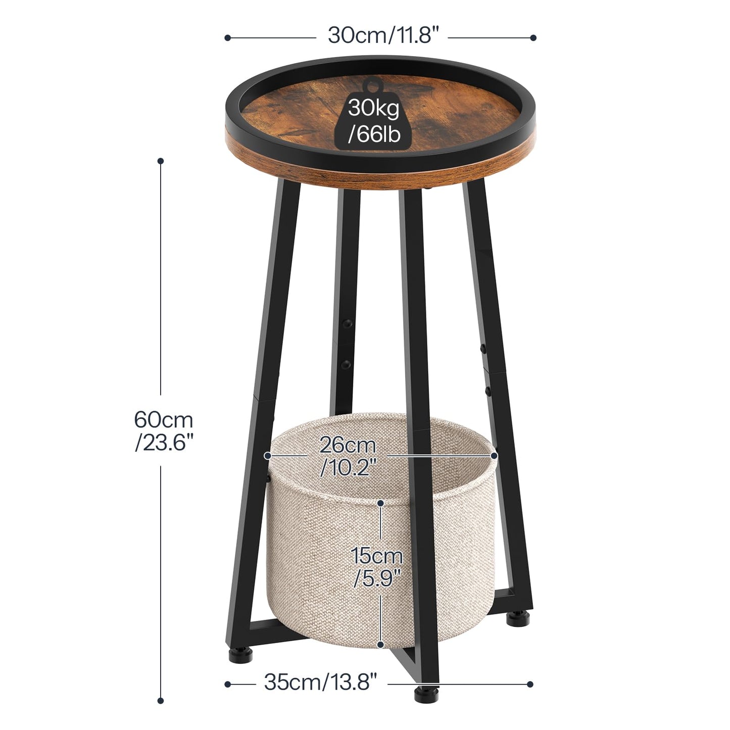 HOOBRO Round Side Table, 2 Tier Bedside Table with Storage Basket, Round Small Table Accent Corner Table Compact Sofa Table for Small Spaces