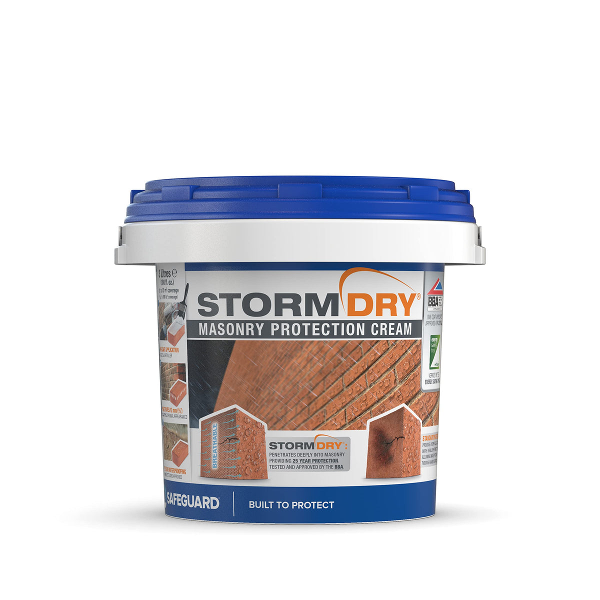 Stormdry Masonry Waterproofing Cream (3 Litre) 25 Year BBA Approved Exterior Brick Sealer. Breathable, Colourless Brick, Concrete, Stone, Mortar,
