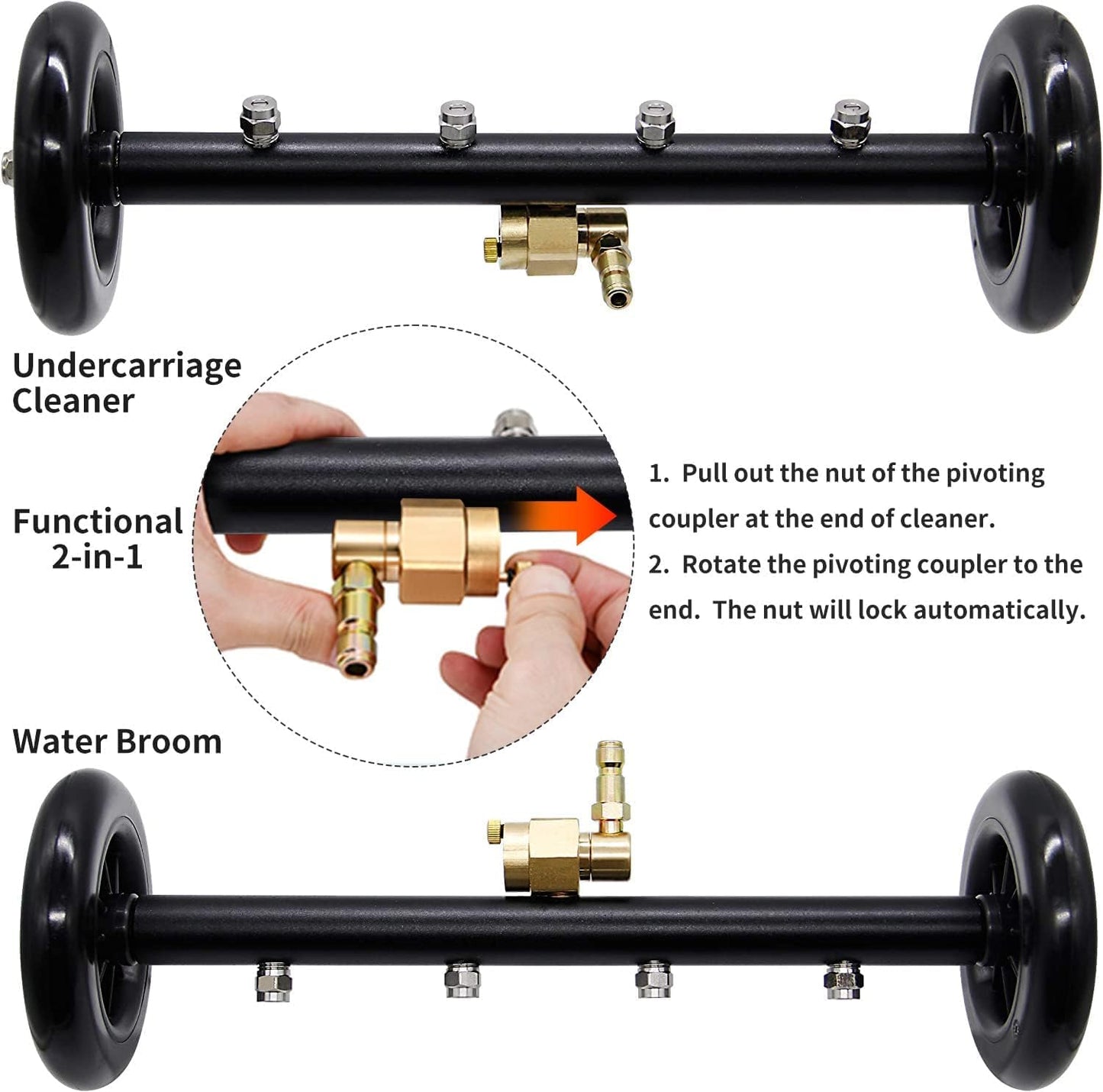 Dual-Function Undercarriage Cleaner,Surface Cleaner for Pressure Washer, 16 Inch, Underbody Car Wash Water Broom with 3 Pieces Extension Wand, 4000