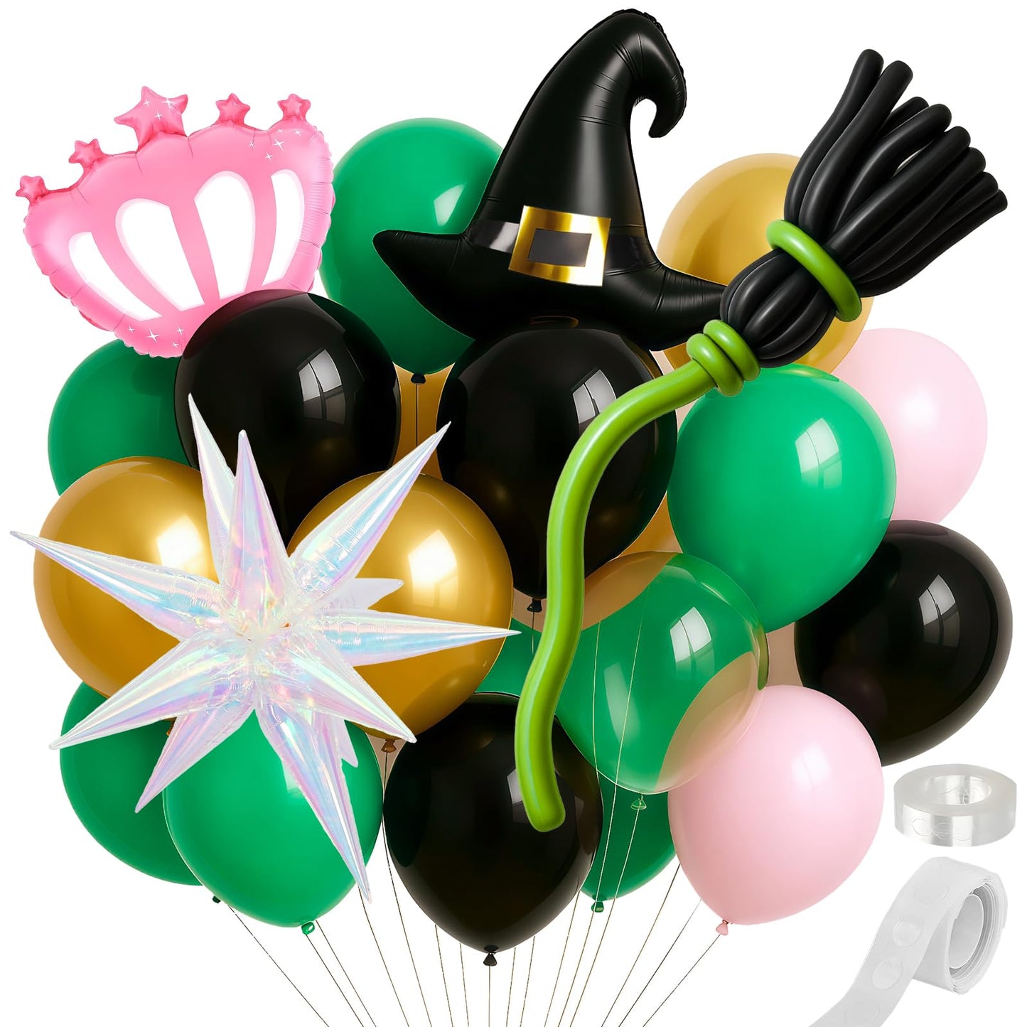 160 PCs Wicked Party Decorations Sets, 12 Inch Green Pink Black White Balloons with Pink Crow and Wizard Hat Party Decoration for Cosplay Birthday