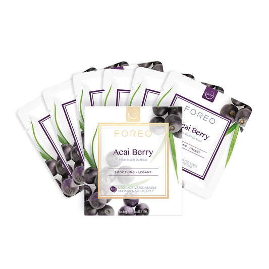 FOREO Acai Berry UFO Activated Facial Mask for Dry and Aging Skin, 6 pack, Antioxidant, Smoothing, Plumping, Hydrating, Acai Berry & Shea Butter,
