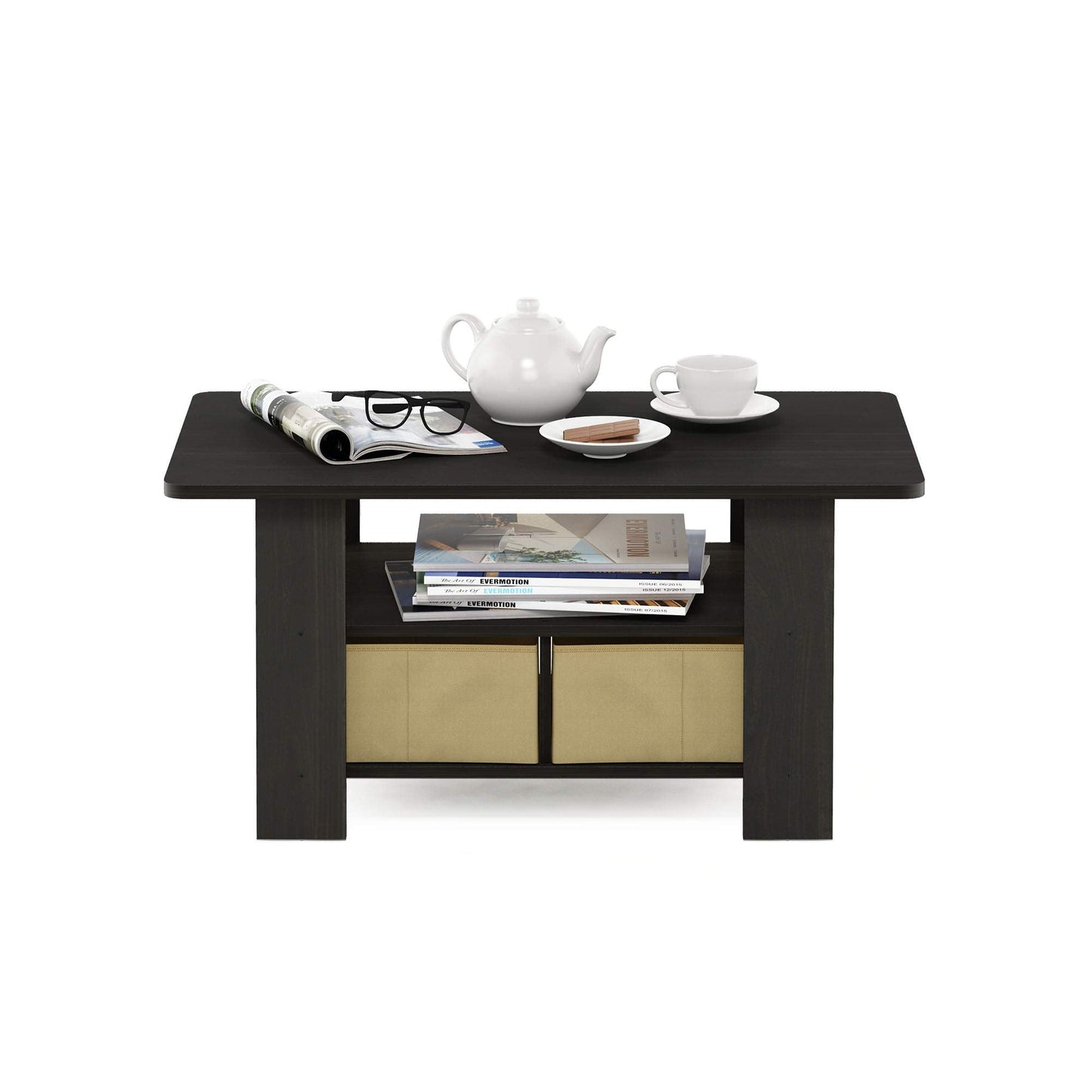 Furinno Andrey Coffee Table with Bin Drawer, Espresso/Brown, 80 (W) x 39.6 (H) x 48.3 (D) cm