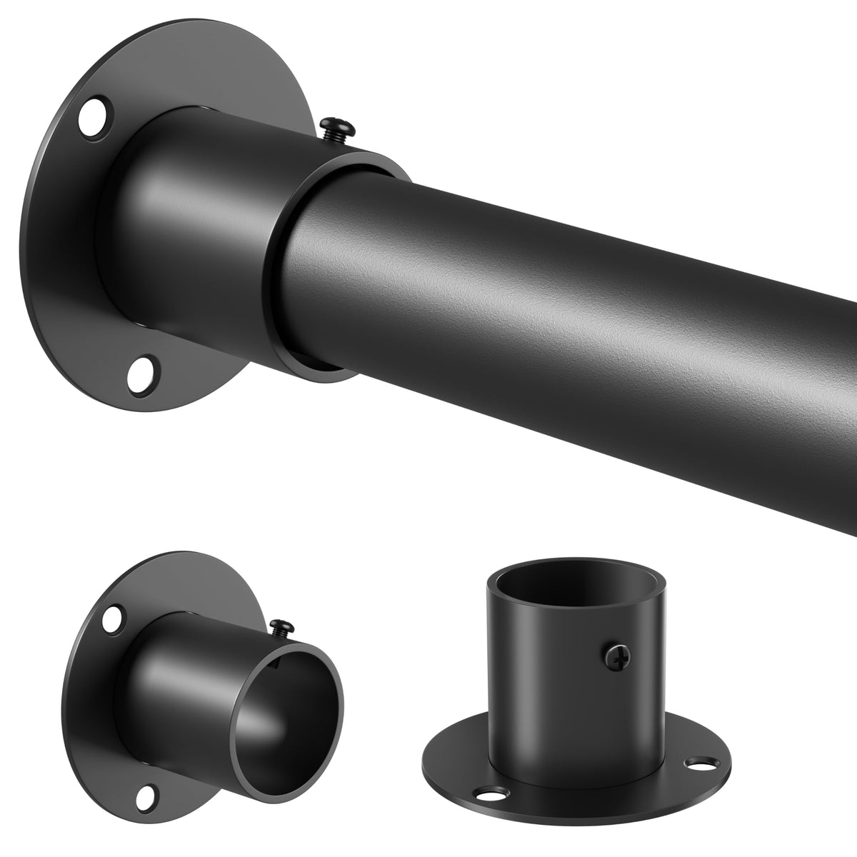 Venwemong Wardrobe Rail,70-90cm Extendable Clothes Hanging Pole, Stainless Steel with Fixing Sockets for Closet & Storage, Black, Diameter 32mm